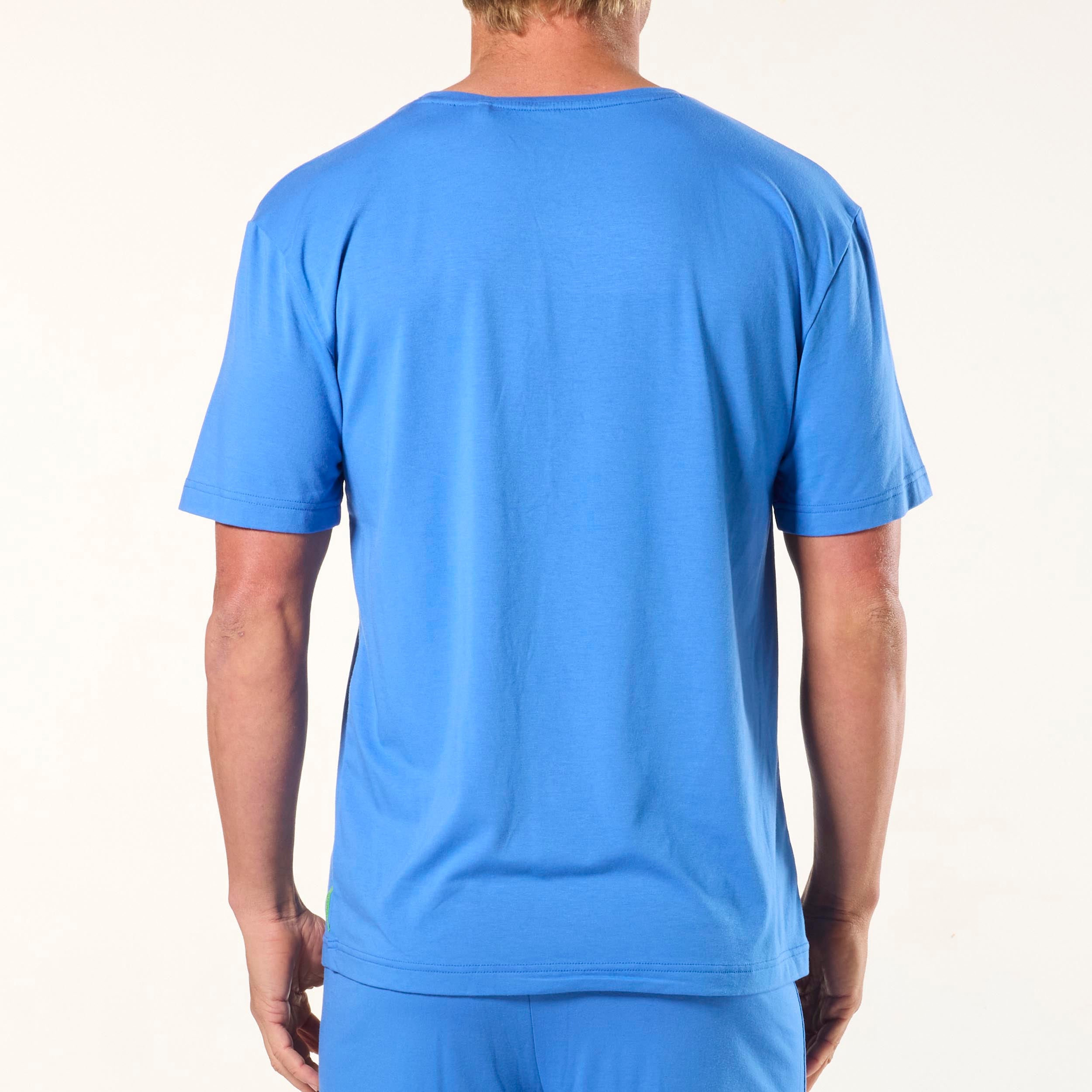 Breathable Men's Soft Bamboo Sleep Tee - Comfortable Blue Nightshirt for Relaxing at Home & Lounging