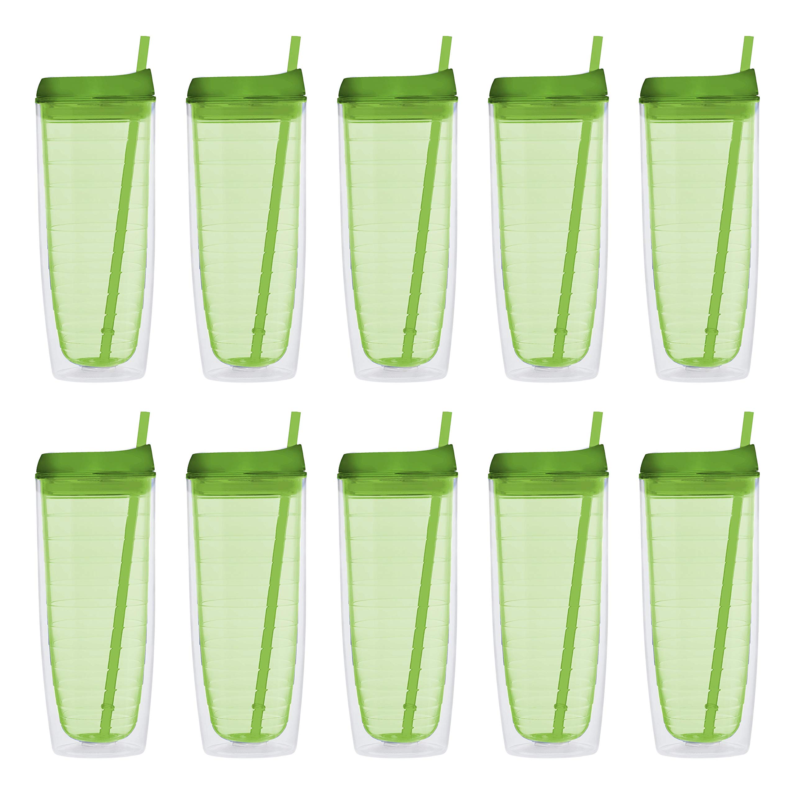 20oz Acrylic Tumblers Set of 10 - BPA-Free Tall Drink Cups for Iced Coffee, Soda, Hot & Cold Beverages - Bulk Pack Party Supplies - Lime Green - Perfect for Restaurants, Cafes, and Outdoor Events
