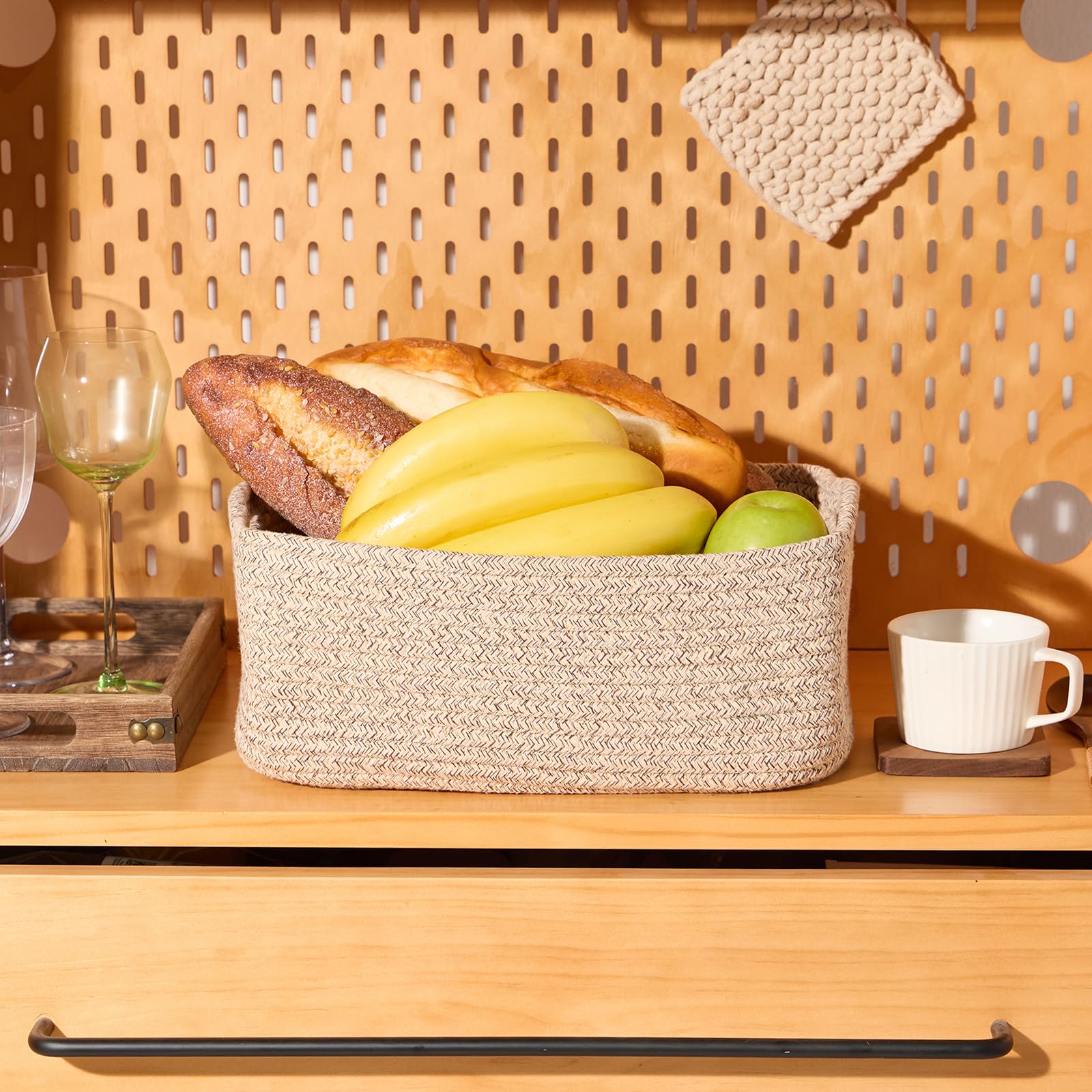 Woven Rope Storage Baskets - 3 Pack Organizer Bins for Closet & Toys | 13×8.5×5.1”