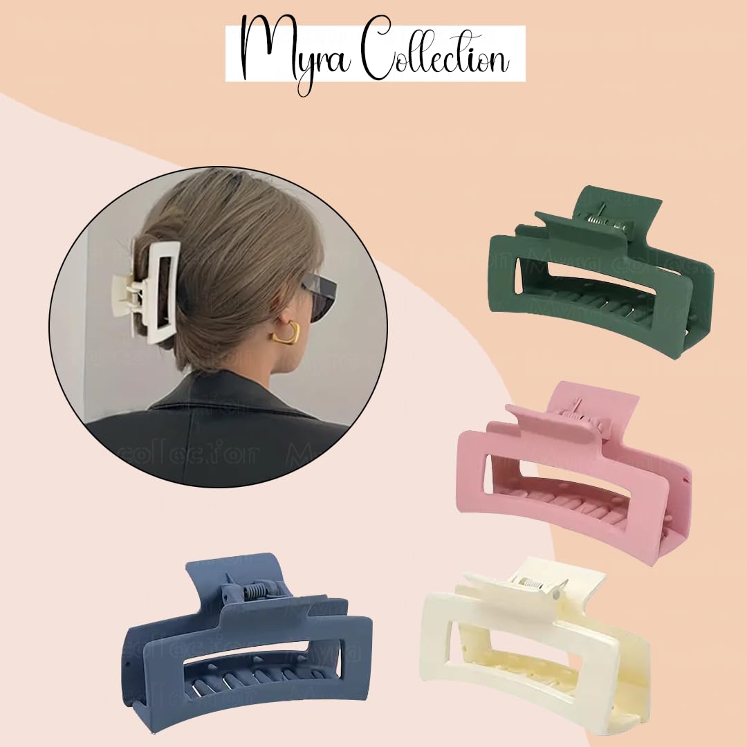 Myra Collection 4-Piece Matte Hair Claw Set - Square Shark Clips for Long Hair (Perfect for Updos, Ponytails & Everyday Styling)