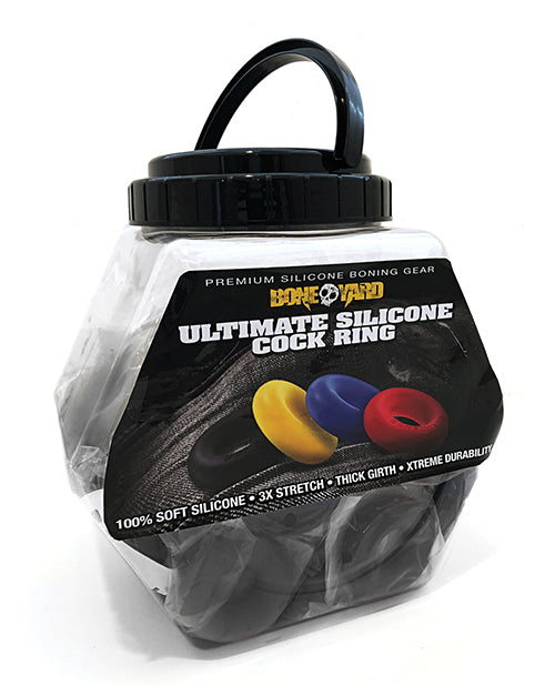 Boneyard Ultimate Silicone Cock Ring Fishbowl - Black Bowl Set of 50 - Enhance Intimacy & Pleasure for Couples & Adult Play