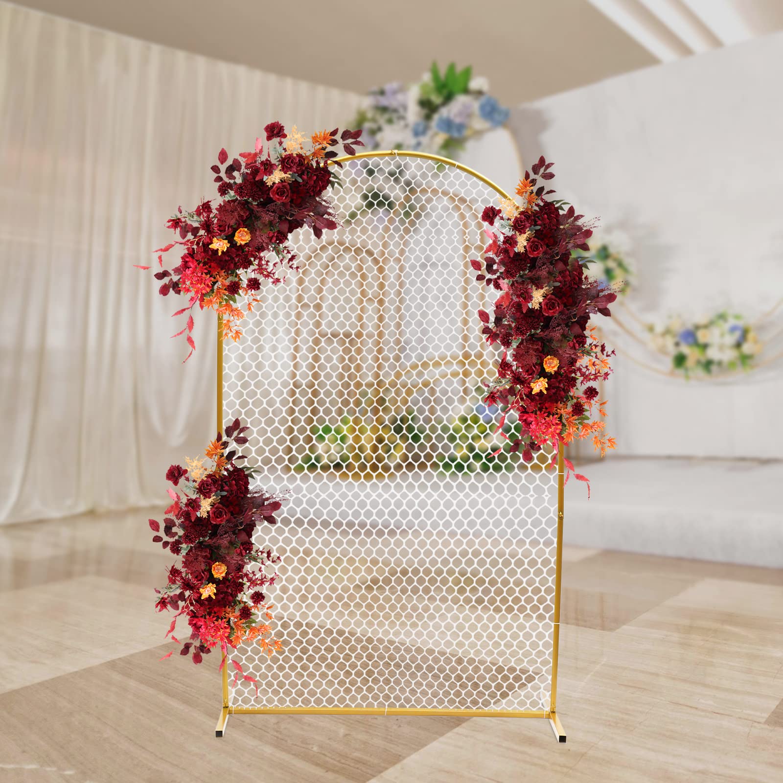 Elegant Gold Metal Wedding Arch Stand - Large Mesh Grid Backdrop Frame for Bridal Party, Garden Ceremony & Event Decor | Perfect for Outdoor Weddings, Photo Booths & Party Backgrounds