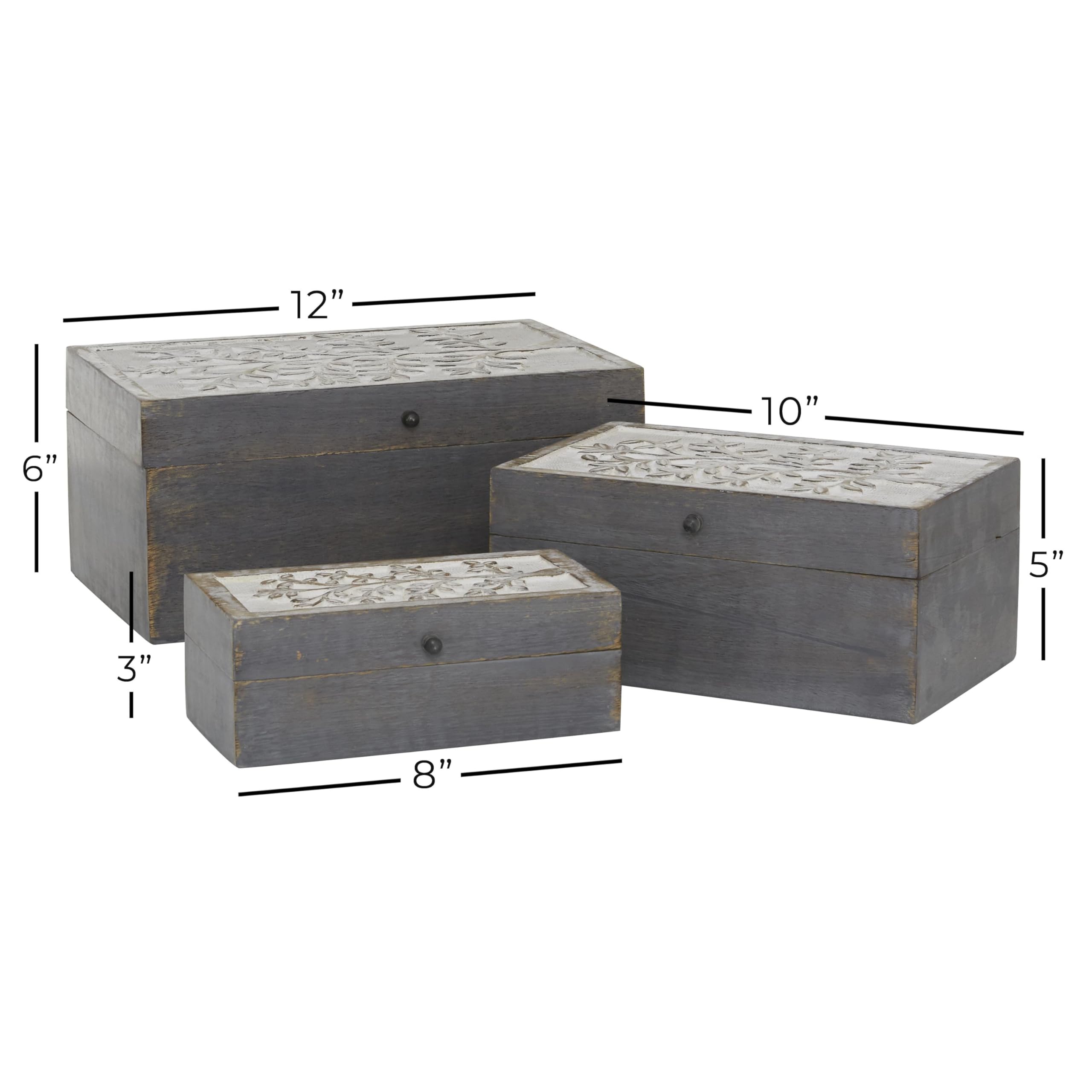 Deco 79 Wooden Floral Decorative Storage Box Set of 3 - 8