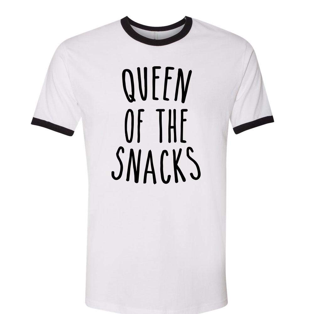 Queen of The Snacks Unisex Ringer Tee Shirt - Comfortable Vintage Style T-Shirt for Women & Men - Perfect for Casual Wear, Snack Lovers, and Fun Outfits