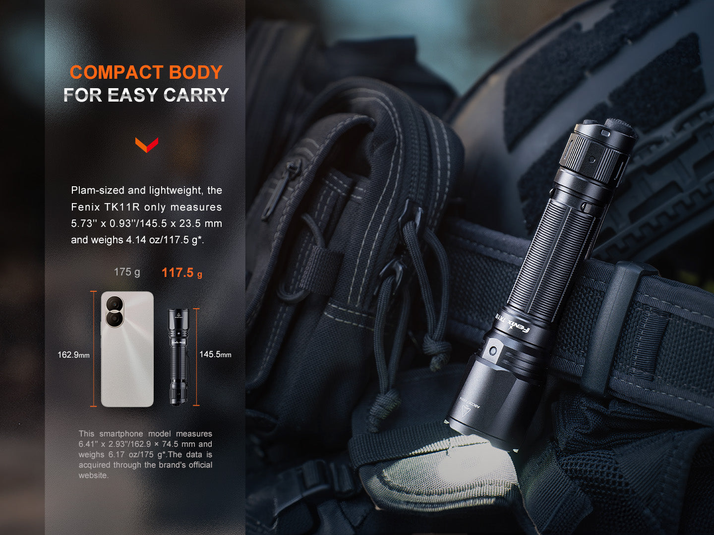 Fenix TK11R Compact Tactical Flashlight - 1000 Lumens LED Rechargeable Flashlight for Camping, Hiking & Emergency Use