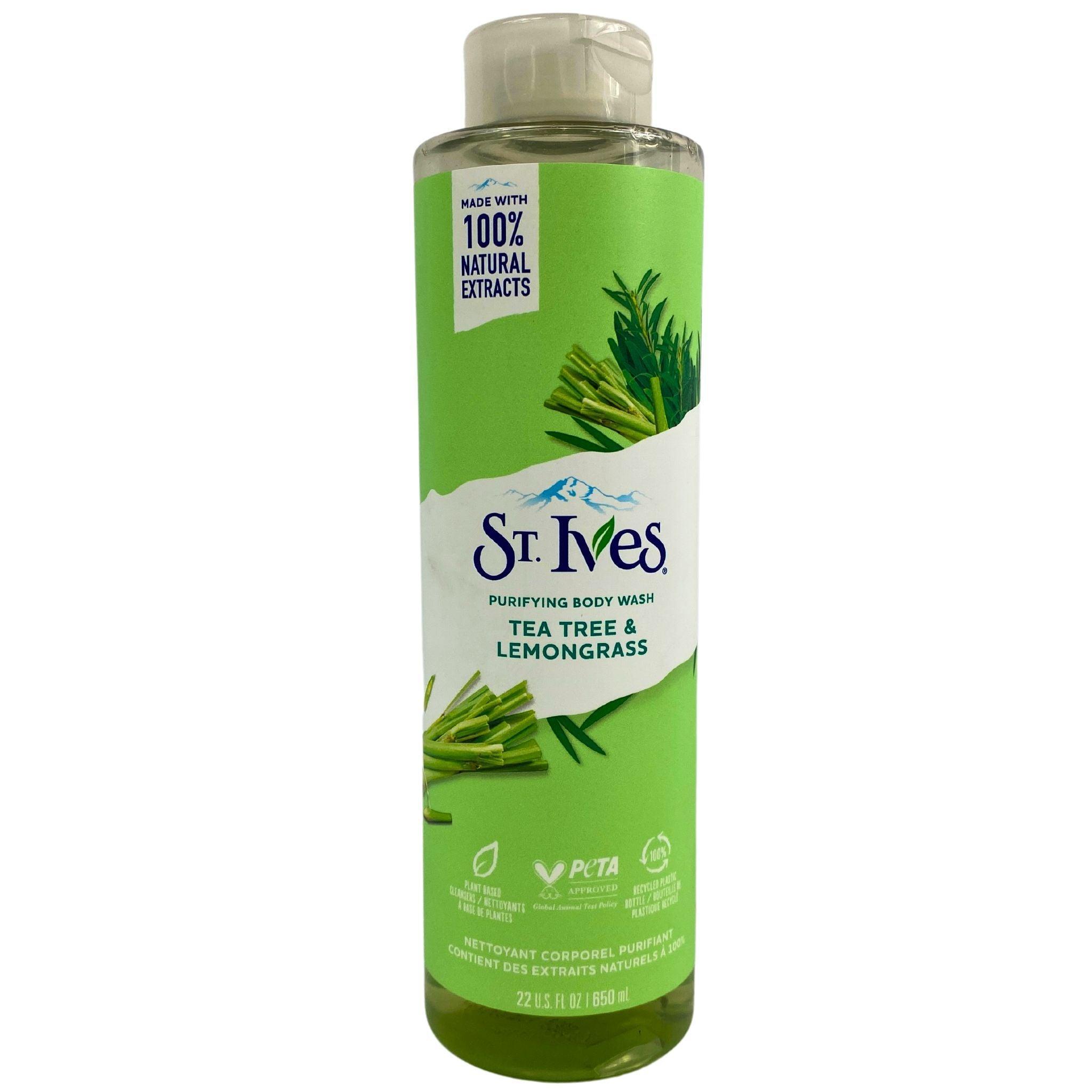 ST. Ives Purifying Body Wash with Tea Tree & Lemongrass - Plant-Based Cleanser for Acne-Prone Skin - 22 oz (48-Pack Bulk) - Ideal for Gym, Post-Workout & Daily Shower Routine