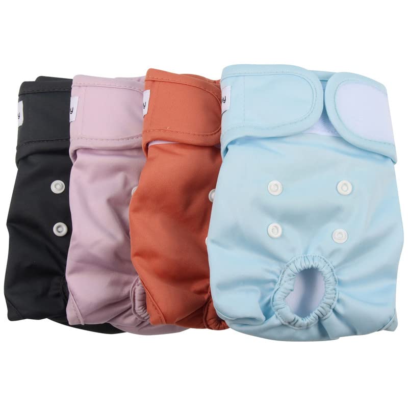 Washable Reusable Female Dog Diapers for Small Dogs - 4 Pack Super Absorbent Puppy Pants for Heat Cycle, Incontinence & Excitable Urination | Perfect for Period Protection, House Training & Travel Use
