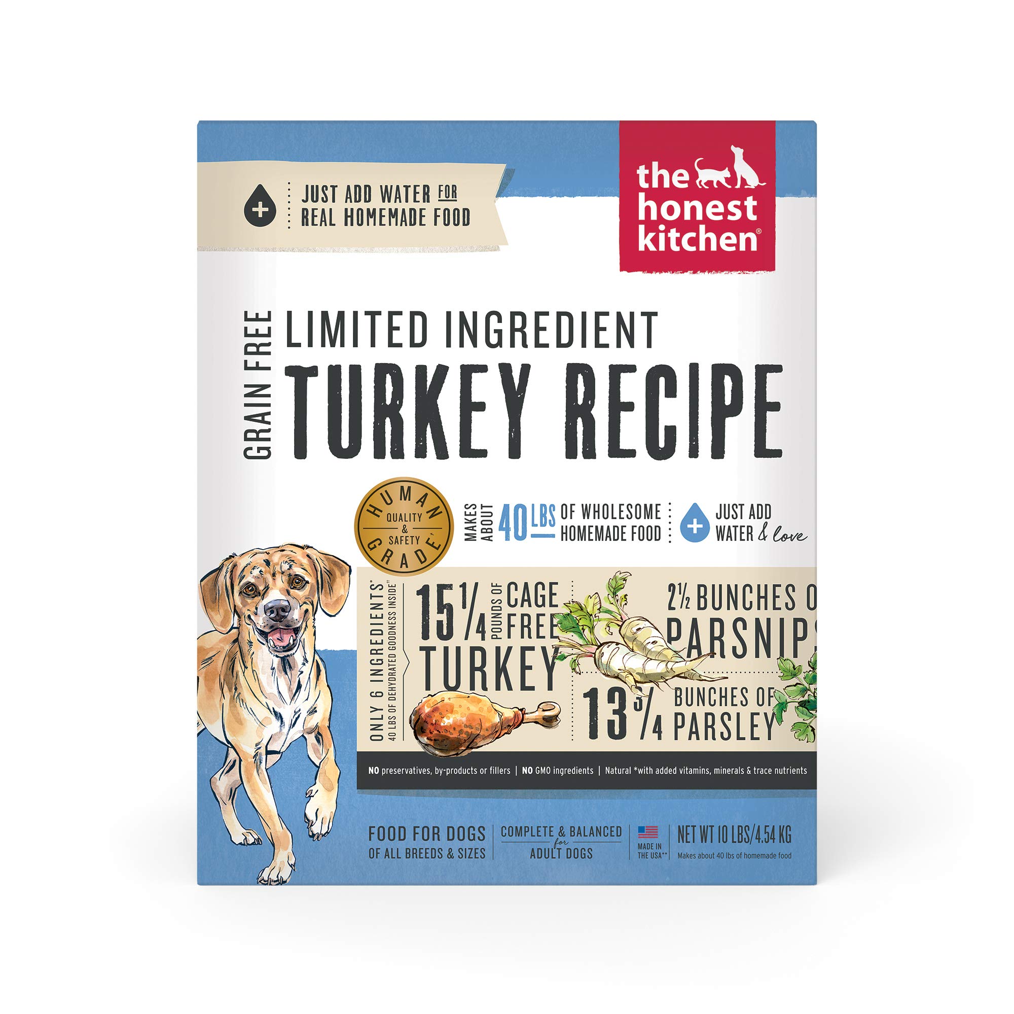 The Honest Kitchen Dehydrated Limited Ingredient Turkey Dog Food - Grain Free, Human Grade, 10 lb Box - Perfect for Dogs with Sensitive Stomachs & Allergies