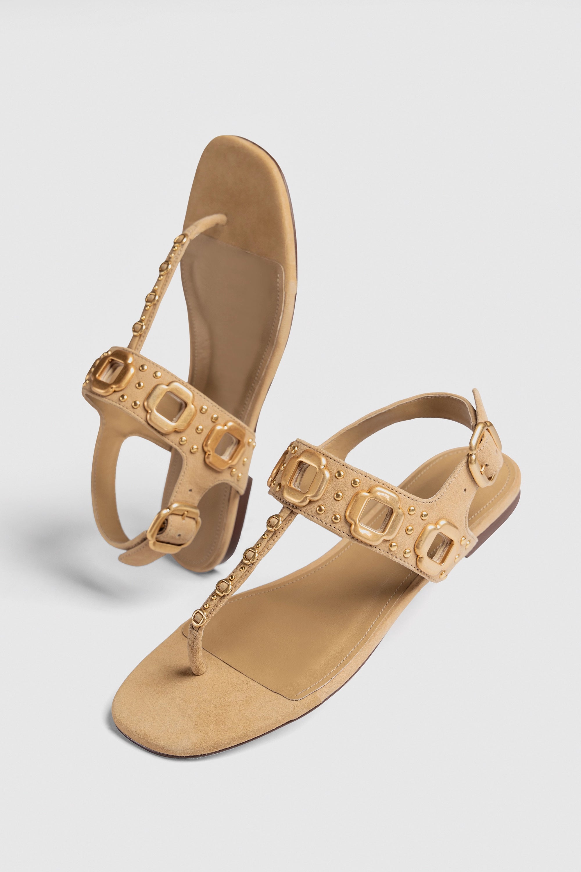 Milan Studs Thong Sandal for Women - Peanut Suede Comfortable Flip Flops - Perfect for Beach, Pool, and Summer Outfits