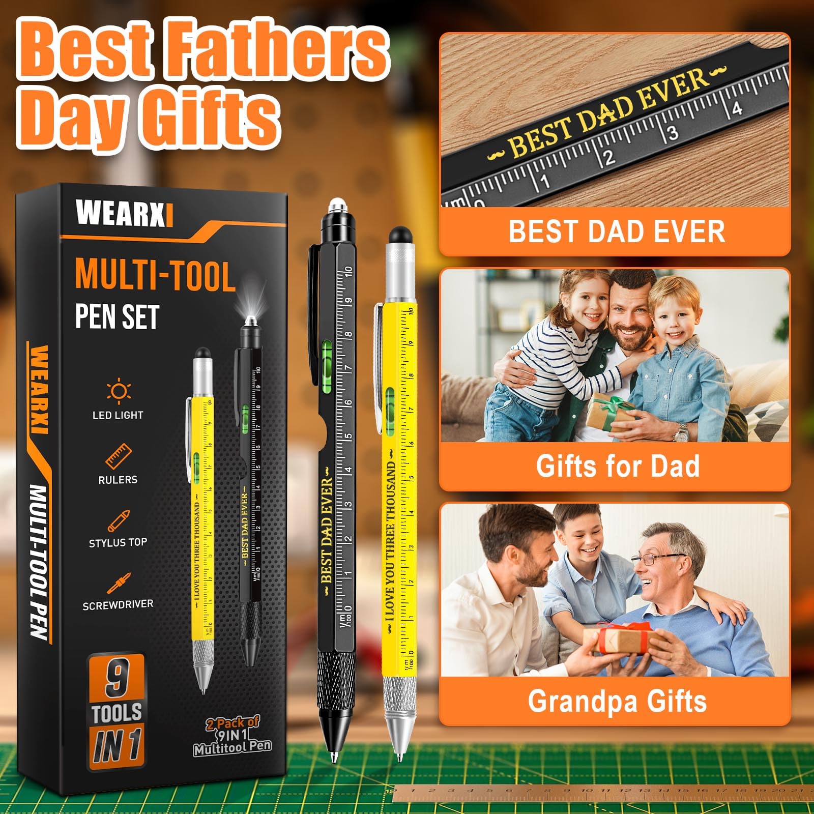 WEARXI 9-in-1 Multitool Pen - Perfect Father's Day Gift for Dad, Husband & Grandpa - Practical Birthday Gift for Men - Great for Office, Camping & Everyday Carry (Special Edition)
