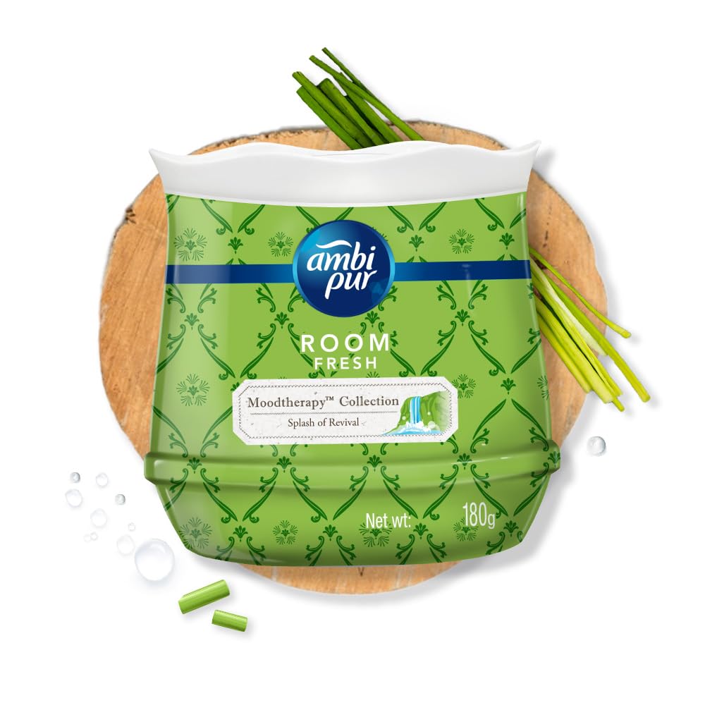 Ambi Pur Moodtherapy Collection Air Freshener Gel - Splash of Revival Lemongrass Scent, 180g | Long-Lasting Fragrance for Home, Office & Car | Eliminates Odors & Refreshes Air Naturally