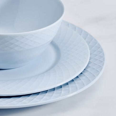 Trellis Misty Blue 12-Piece Dinnerware Set - Service for 4 - Elegant Porcelain Plates, Bowls & Mugs - Perfect for Family Dinners, Dinner Parties & Holiday Entertaining