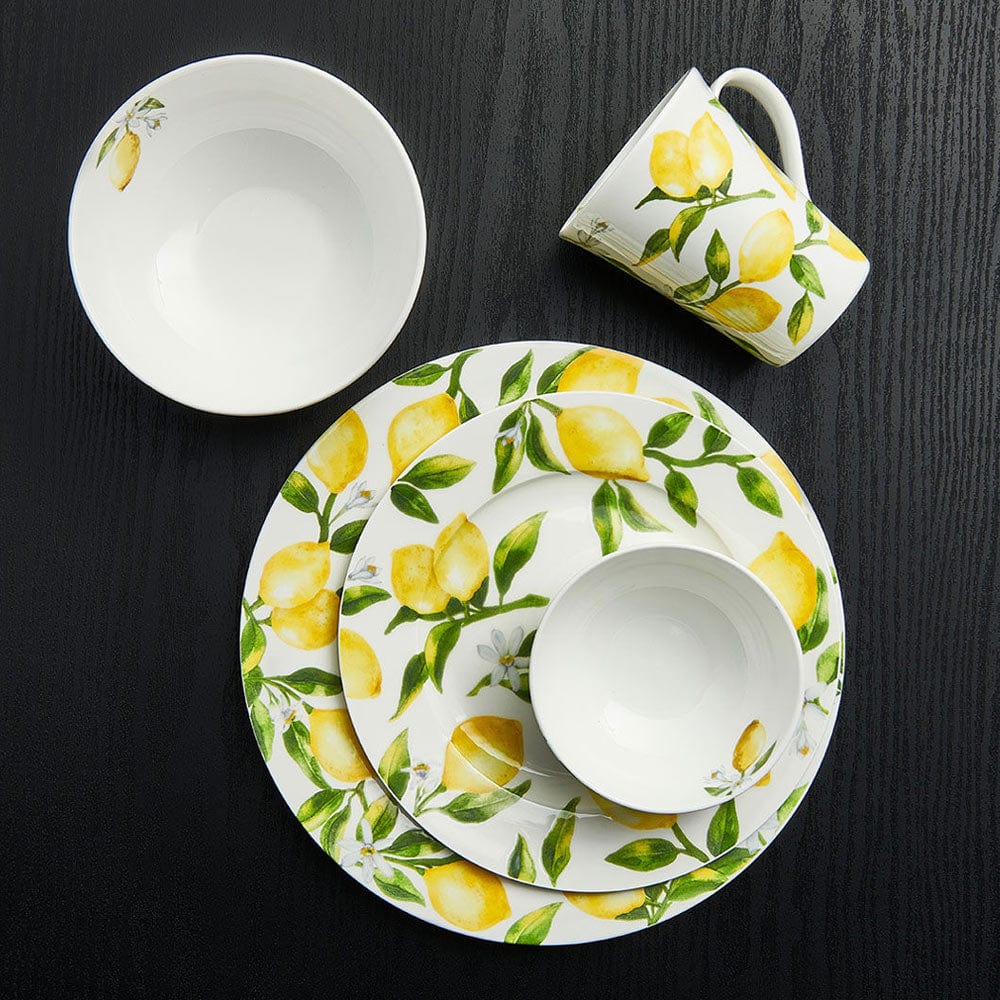 Set of 4 Lemon-Themed Salad Plates - Perfect for Summer BBQs, Picnics & Outdoor Dining | Durable Ceramic Dishware