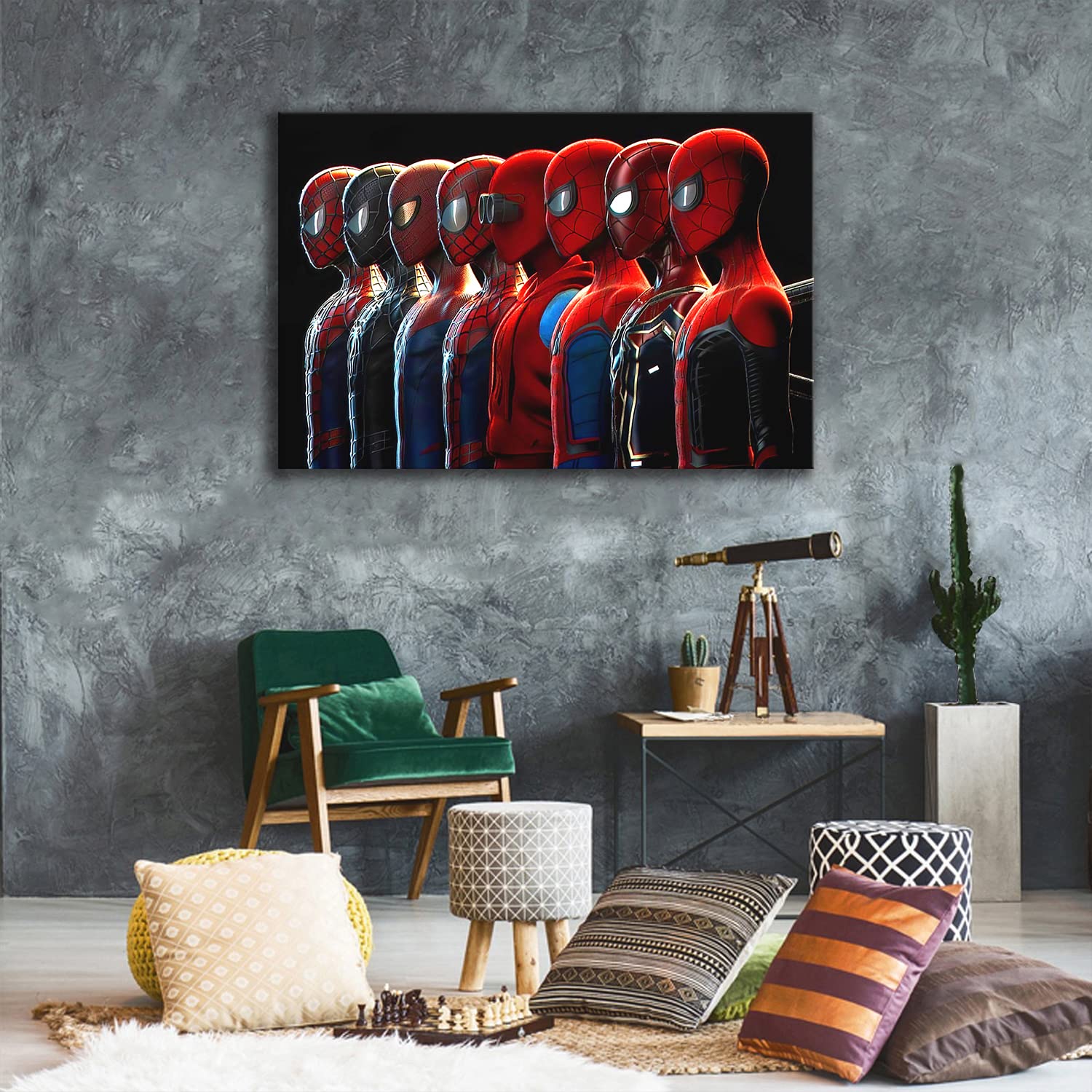 Spider-Man Superhero Group Poster - 8 Characters in One Frame - Modern Canvas Wall Art for Home & Bedroom Decor (20x30 Inches, Rolled Canvas) - Perfect for Comic Fans, Movie Themed Rooms & Gift Ideas