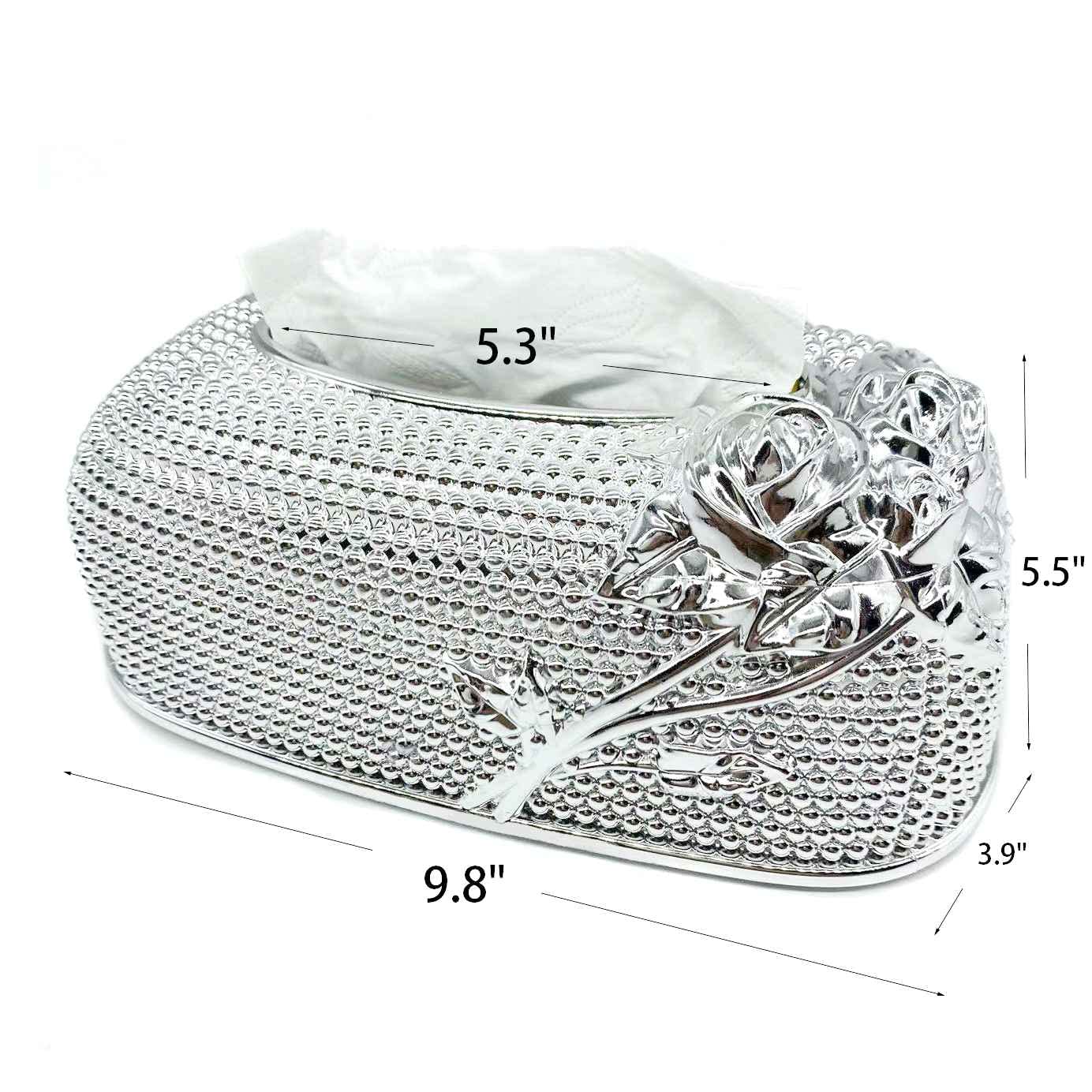 Victorian Style Silver Plastic Tissue Box Cover - Elegant Rectangular Napkin Holder for Bathroom, Bedroom, Living Room & Office Decor | Perfect for Home, Hotel and Wedding Decorations