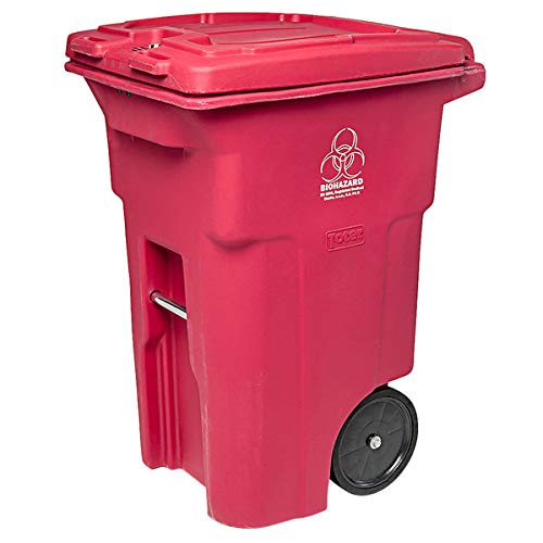 5-Pack 255 Qt (64 Gallon / 240 Liter) Red Rectangular Wheeled Medical Waste Cart with Trash Bag - Heavy Duty Commercial Trash Can, Recycling Bin & Waste Basket for Hospitals, Clinics & Healthcare Facilities