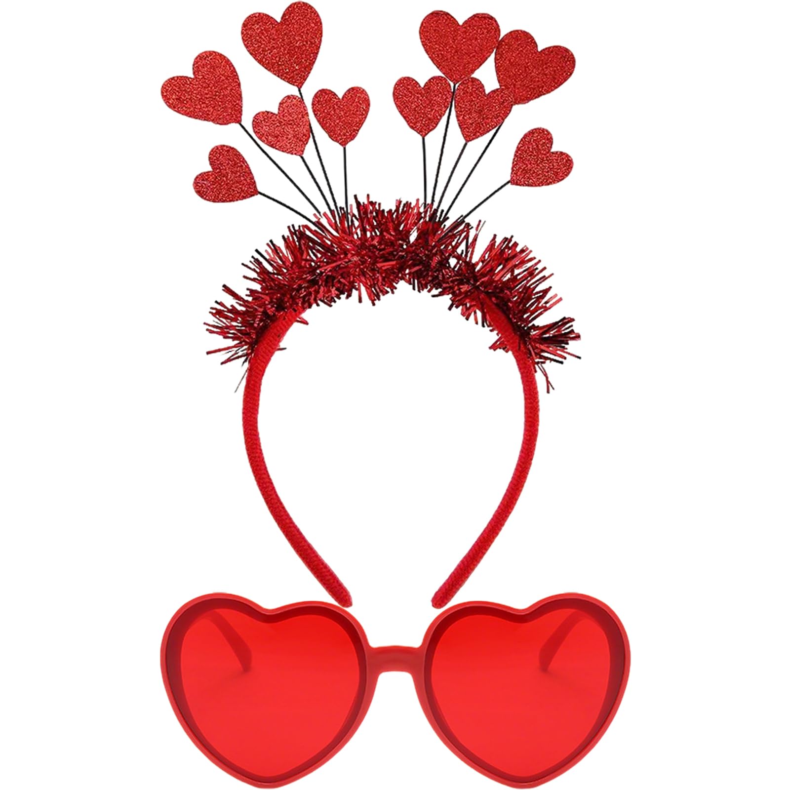 Red Heart Headband and Sunglasses Costume Set - Cute Love Hair Accessory & Head Bopper for Valentine's Day, Parties, and Cosplay