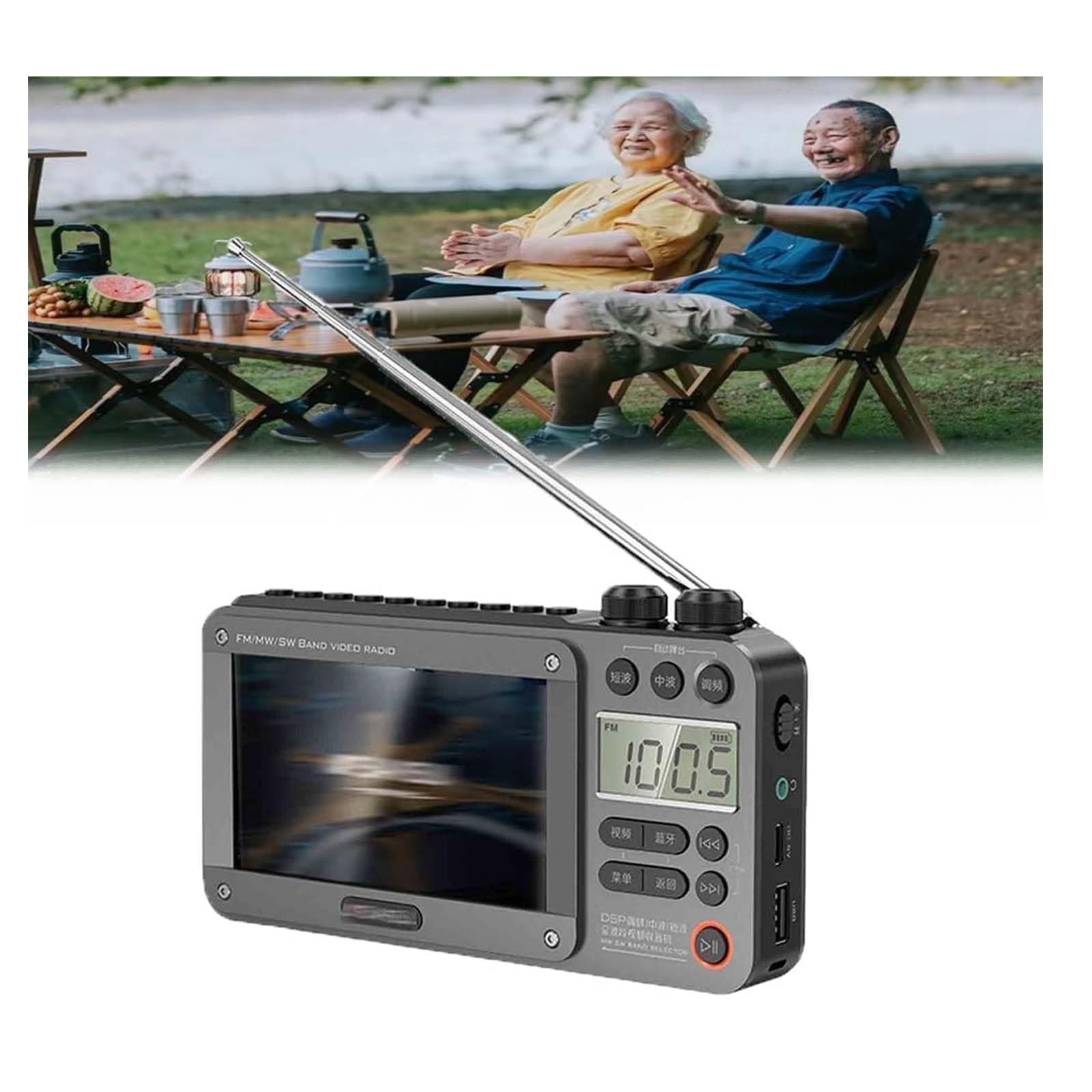 Premium Bluetooth Pocket Full Band Video Radio with AM/FM, USB Support - 2024 New Multifunctional Portable TV Tuner (Gray) | Perfect for Travel, Camping, Emergency & Home Use