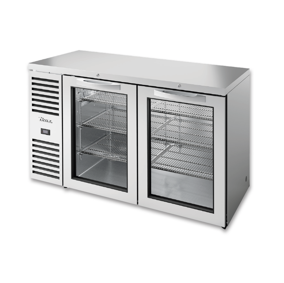 Commercial True 60 Back Bar Refrigerator with 2 Glass Doors - Stainless Steel Under Counter Beer & Wine Cooler for Restaurants, Bars, and Home Use