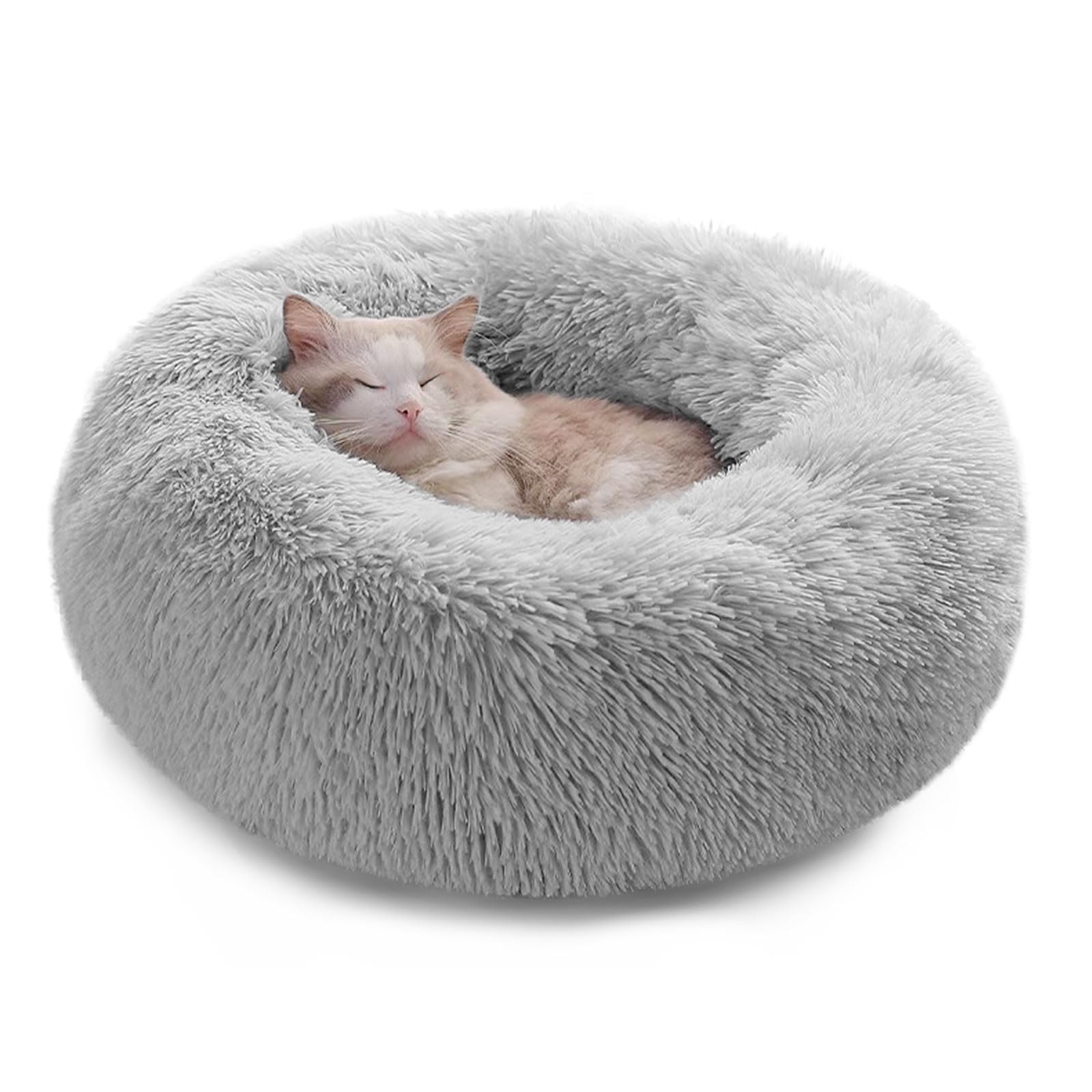 Soft Round Donut Pet Bed for Small Dogs & Cats - Non-Slip Bottom Calming Plush Bed for Puppies & Kittens - Perfect for Indoor Use in Living Room or Bedroom