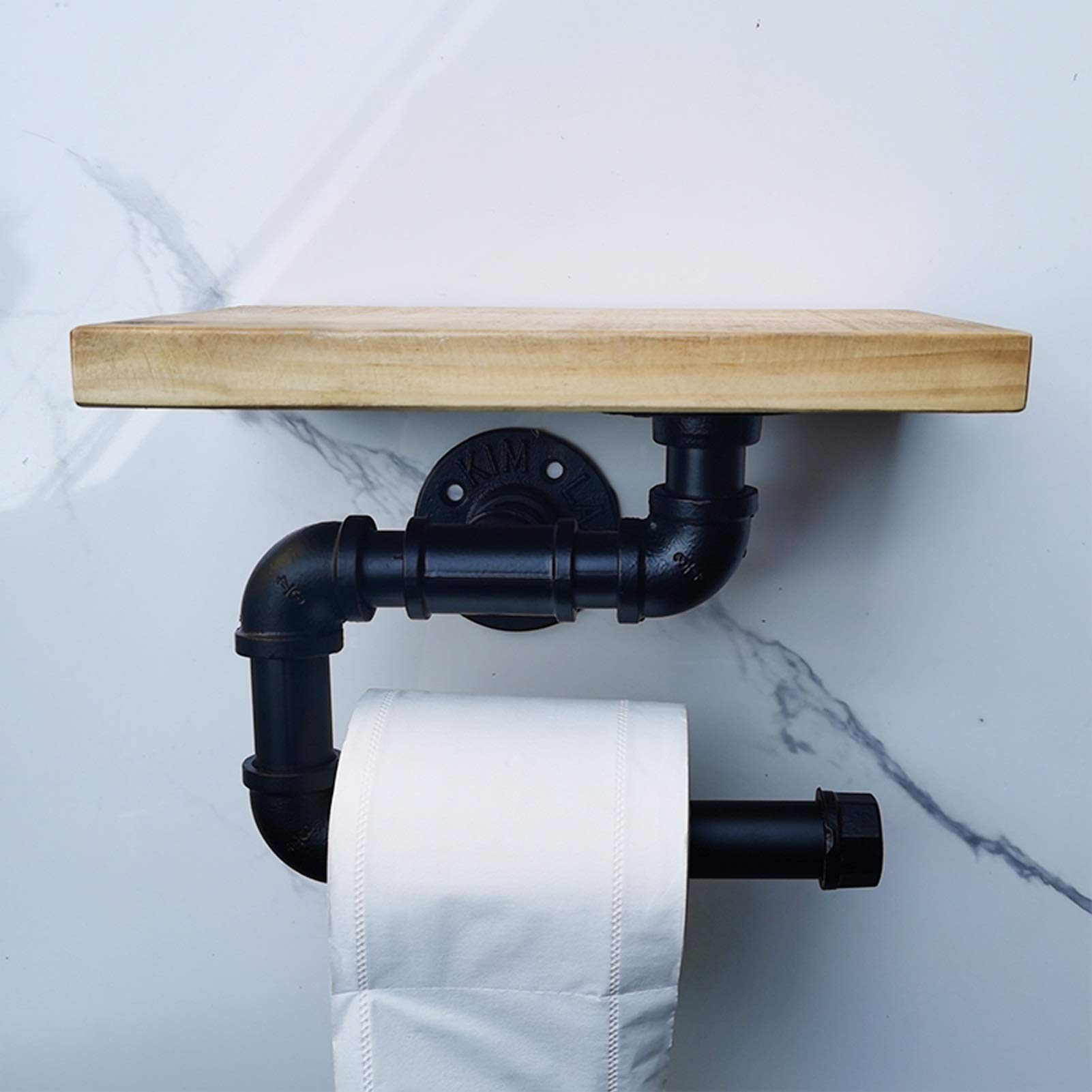 Black Metal Wall Mounted Kitchen Paper Towel Holder - 25×15cm Industrial Style Roll Dispenser for Kitchen, Bathroom & Laundry Storage Rack - Perfect for Small Spaces & Water Pipe Shelves Organization