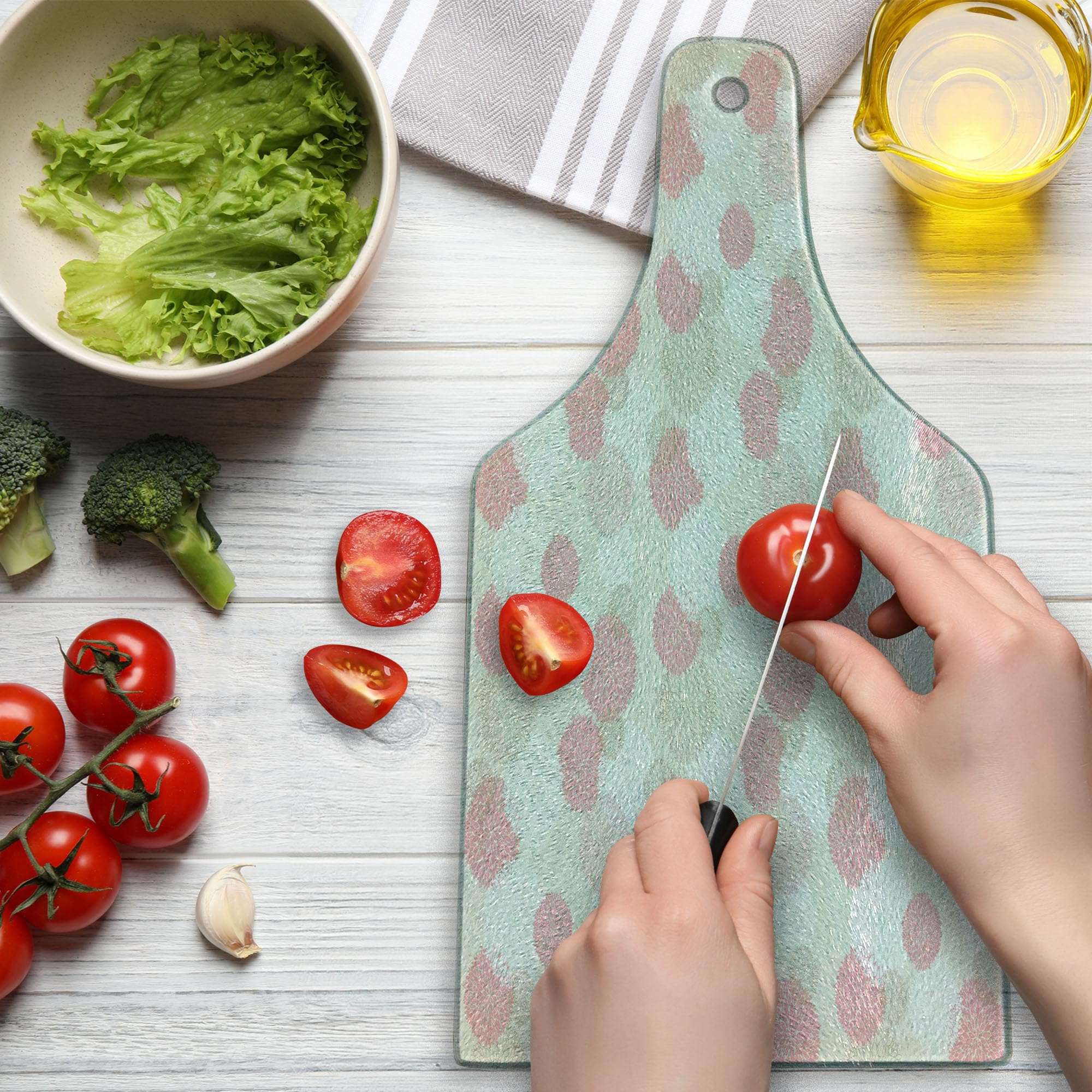 Ambesonne Pastel Cutting Board - Spring Floral Peony Design, Tempered Glass Serving Board for Kitchen & Dining - Wine Bottle Shape in Brown, Pink & White - Perfect for Entertaining, Charcuterie & Cheese Platters