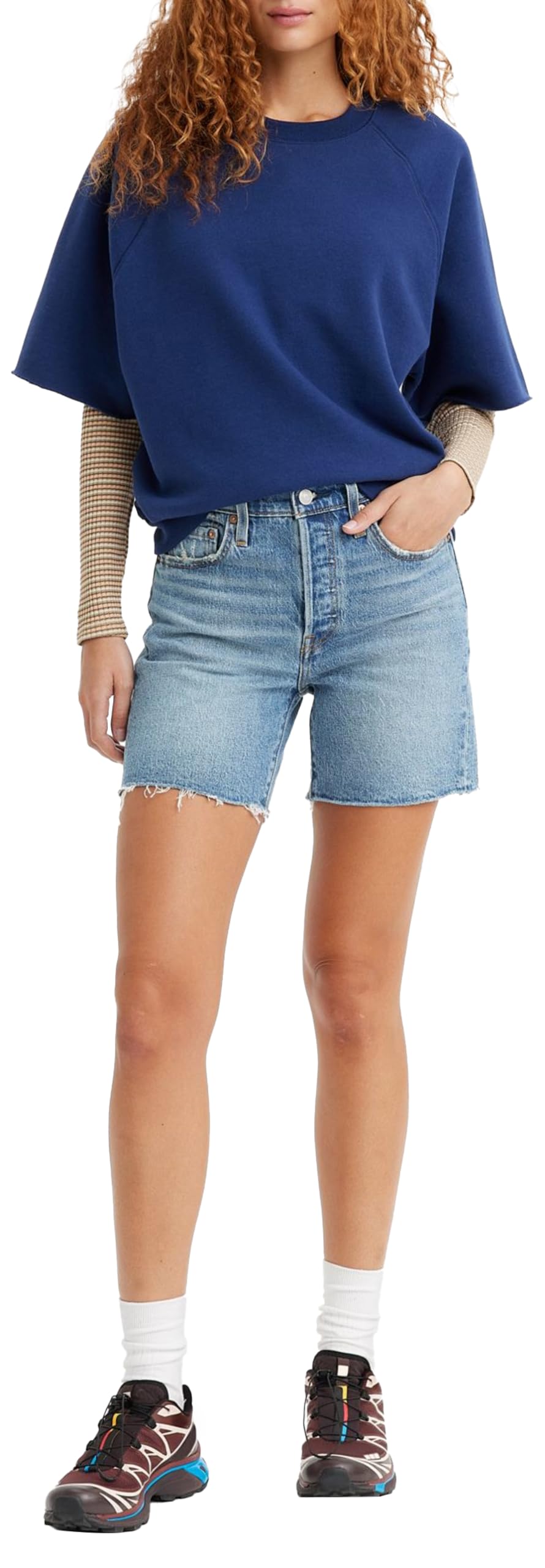 Levi's Women's 501 Mid Thigh Denim Shorts - High Waist Vintage Jeans Shorts for Summer Casual Wear & Beach Outfits