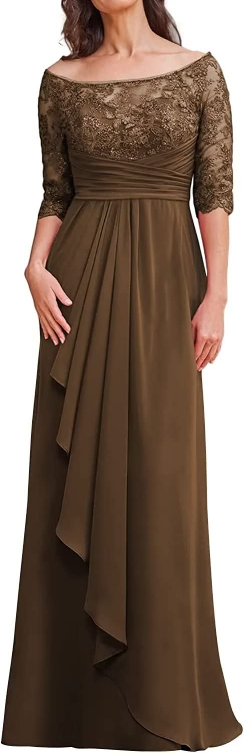 Elegant Chiffon Mother of The Bride Dress with Lace Detail - Formal Wedding Guest Evening Gown for Women - Half Sleeve A-Line Dress for Weddings, Parties & Special Occasions