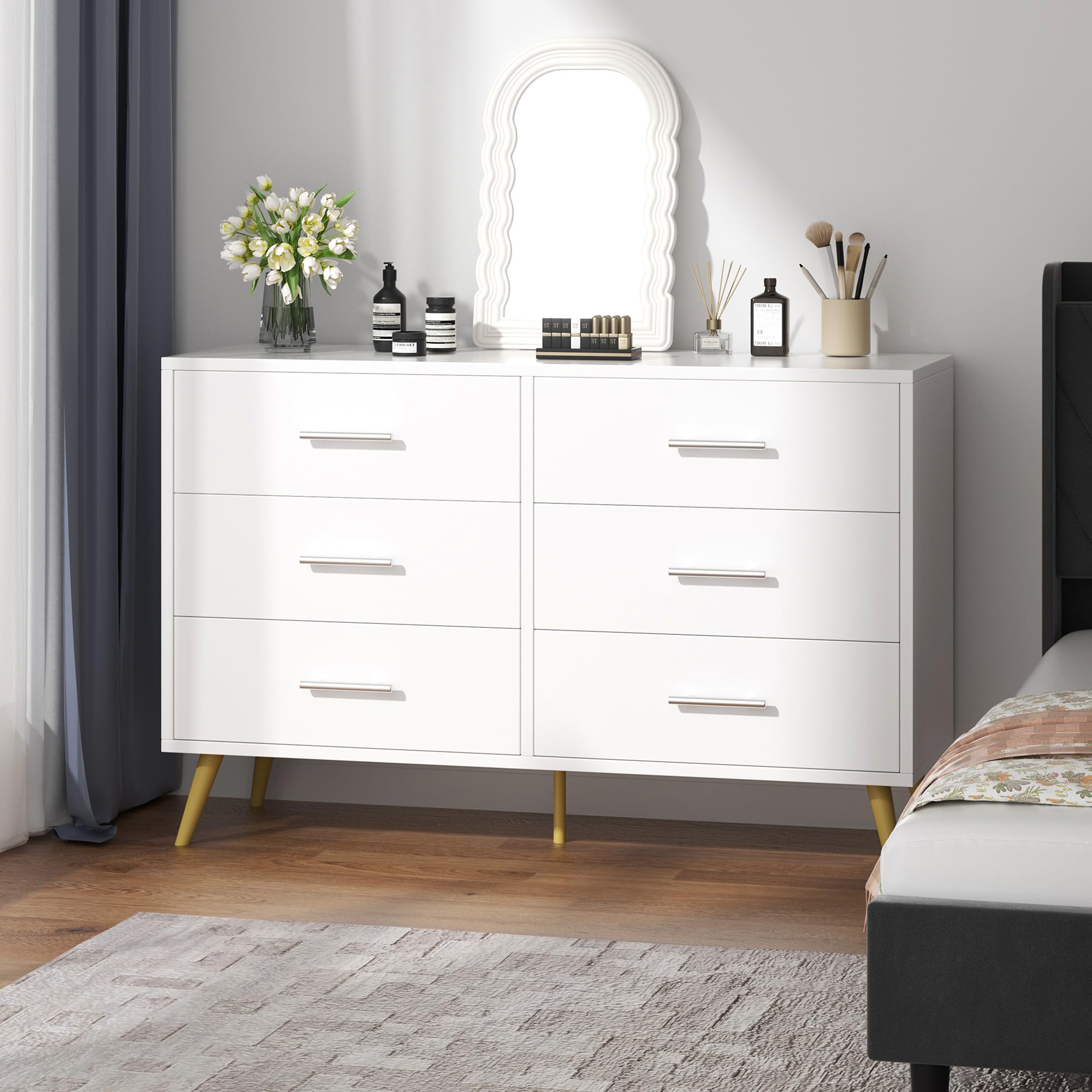 Shintenchi 6-Drawer Dresser - Modern White Storage Cabinet with Wide Chest of Drawers for Bedroom, Living Room & Porch | Spacious Organizer for Clothes, Toys & Home Essentials