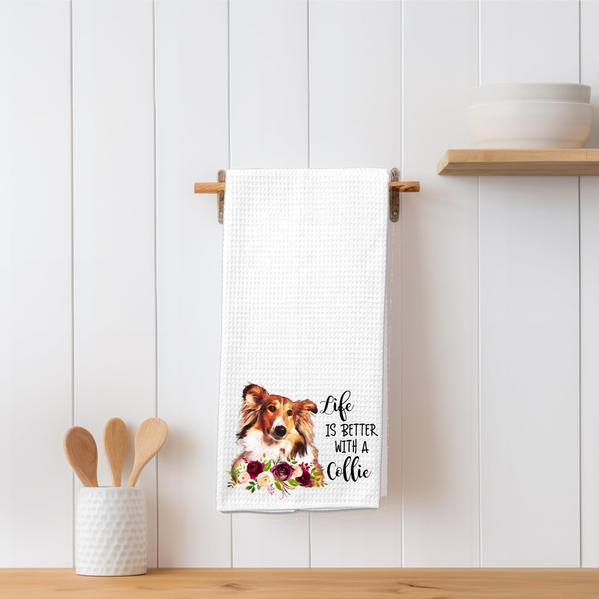 Premium Collie Waffle Microfiber Kitchen Towels - Absorbent & Quick-Drying Dog Themed Tea Towels for Animal Lovers - Perfect for Cooking, Baking & Home Decor Gifts