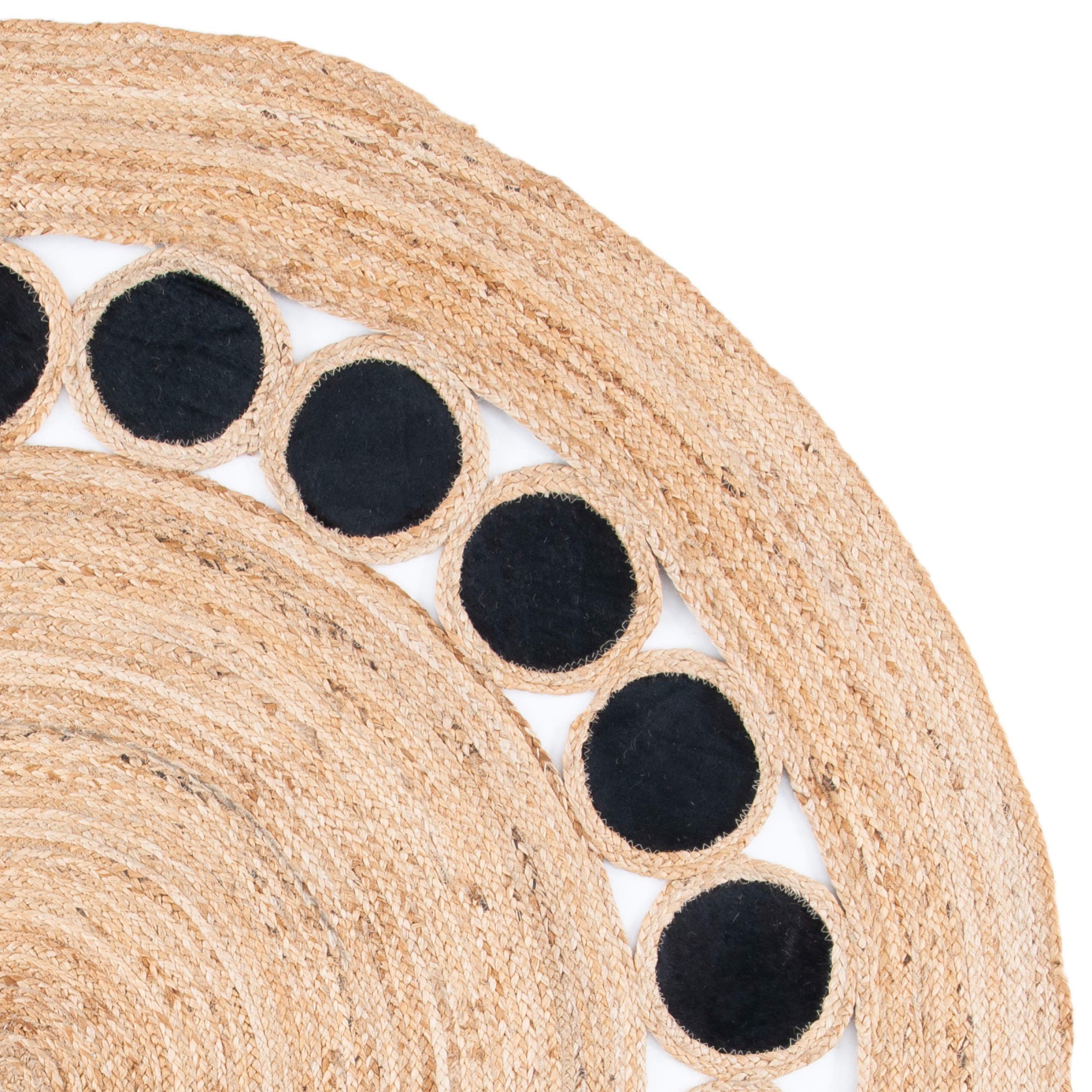 SAFAVIEH Natural Fiber Round Collection 6' Round Beige & Black NF370Z Handmade Boho Woven Jute & Leather Area Rug - Perfect for Living Room, Bedroom, or Boho Chic Home Decor