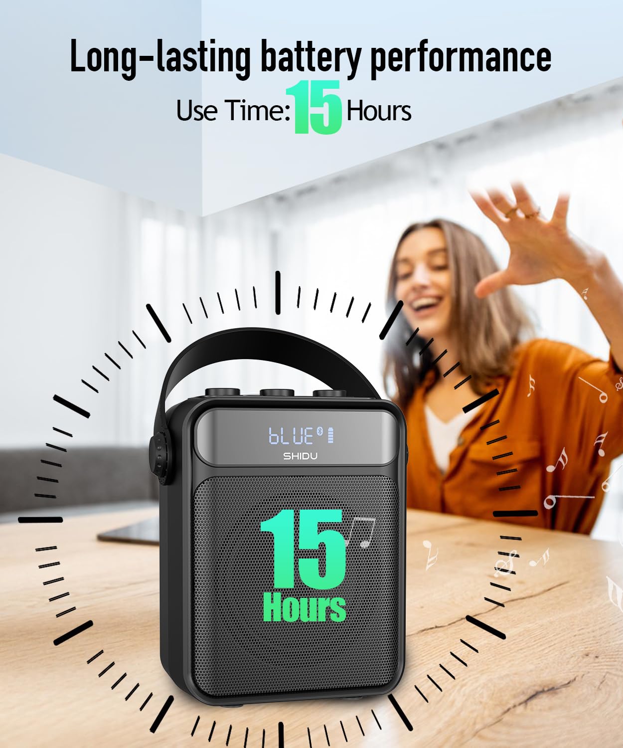 SHIDU Wireless Voice Amplifier with Handheld Microphone - Portable Bluetooth PA System for Teachers, Classroom, Meetings & Outdoor Use - Ideal for Lectures, Presentations, Events & Public Speaking