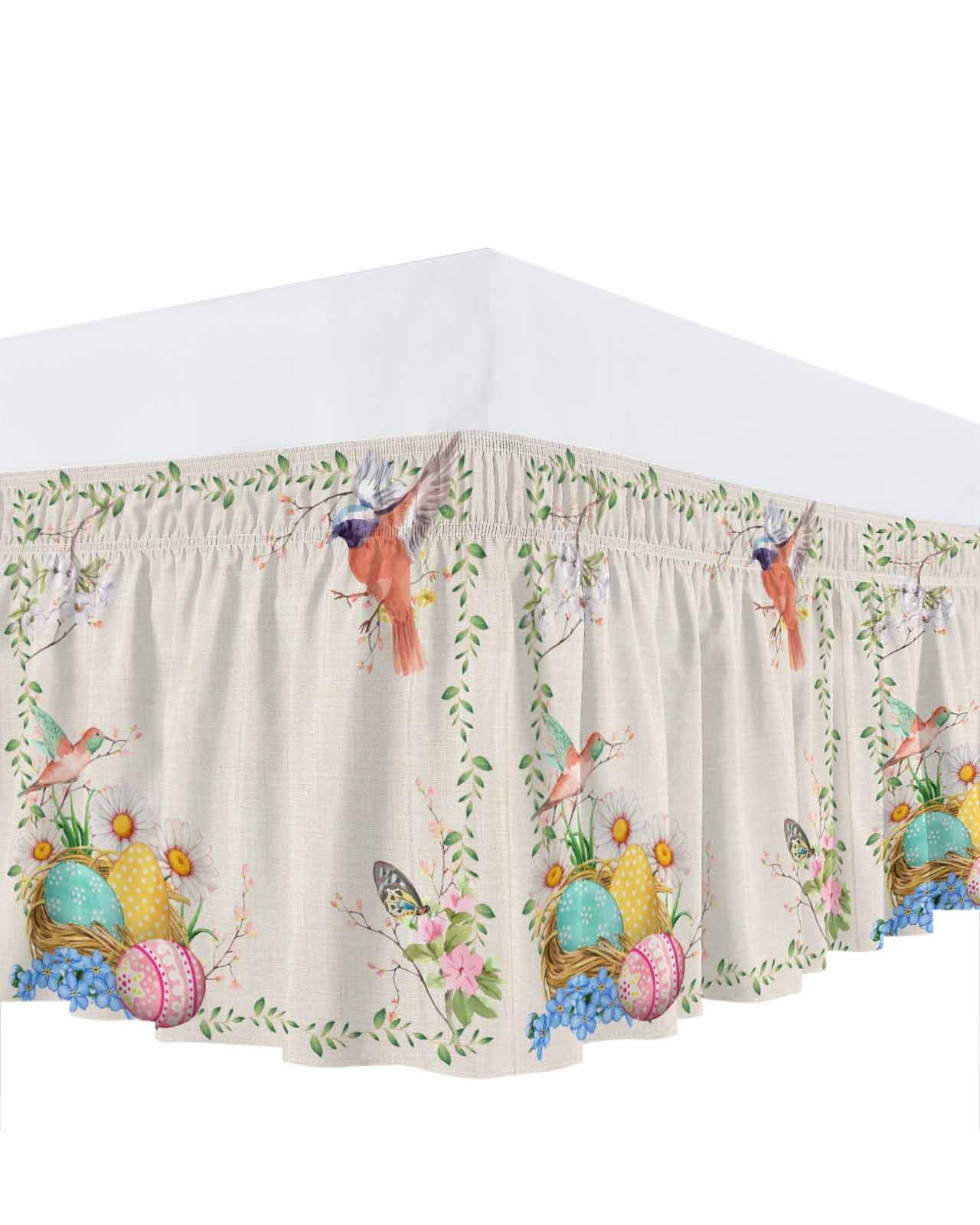 Easter Spring Floral Bed Skirt with Bird Design - Queen Size 16