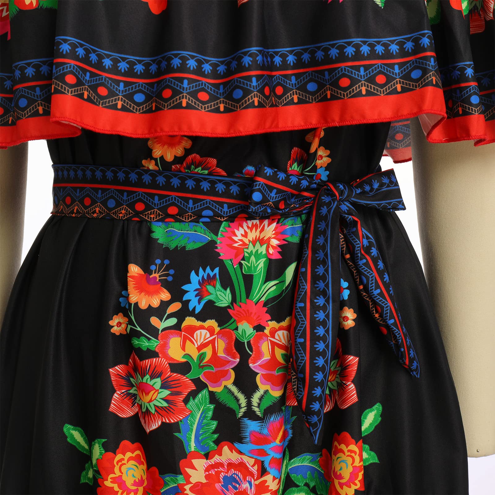 ABAFIP Women's Floral Off-Shoulder Mexican Maxi Dress - Sleeveless Summer Beach Long Dress with Traditional Embroidery | Perfect for Vacations, Boho Parties & Tropical Getaways