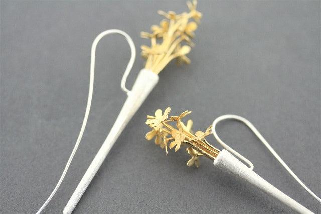 22K Gold Plated Silver Ikebana Flower Earrings - Elegant Japanese Floral Jewelry for Women, Perfect for Weddings, Parties & Special Occasions