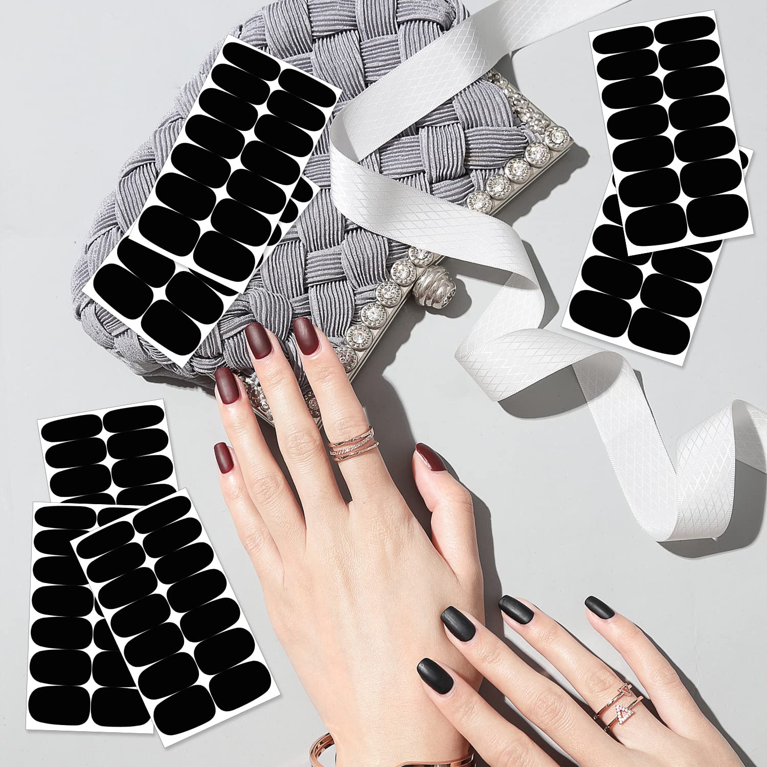 SILPECWEE 16 Sheets Black Nail Wraps - Solid Color Gel Nail Polish Strips for Women | Self-Adhesive Nail Stickers | Manicure & Nail Art Kit with Nail File | Perfect for Home Salon, Parties & Gifts