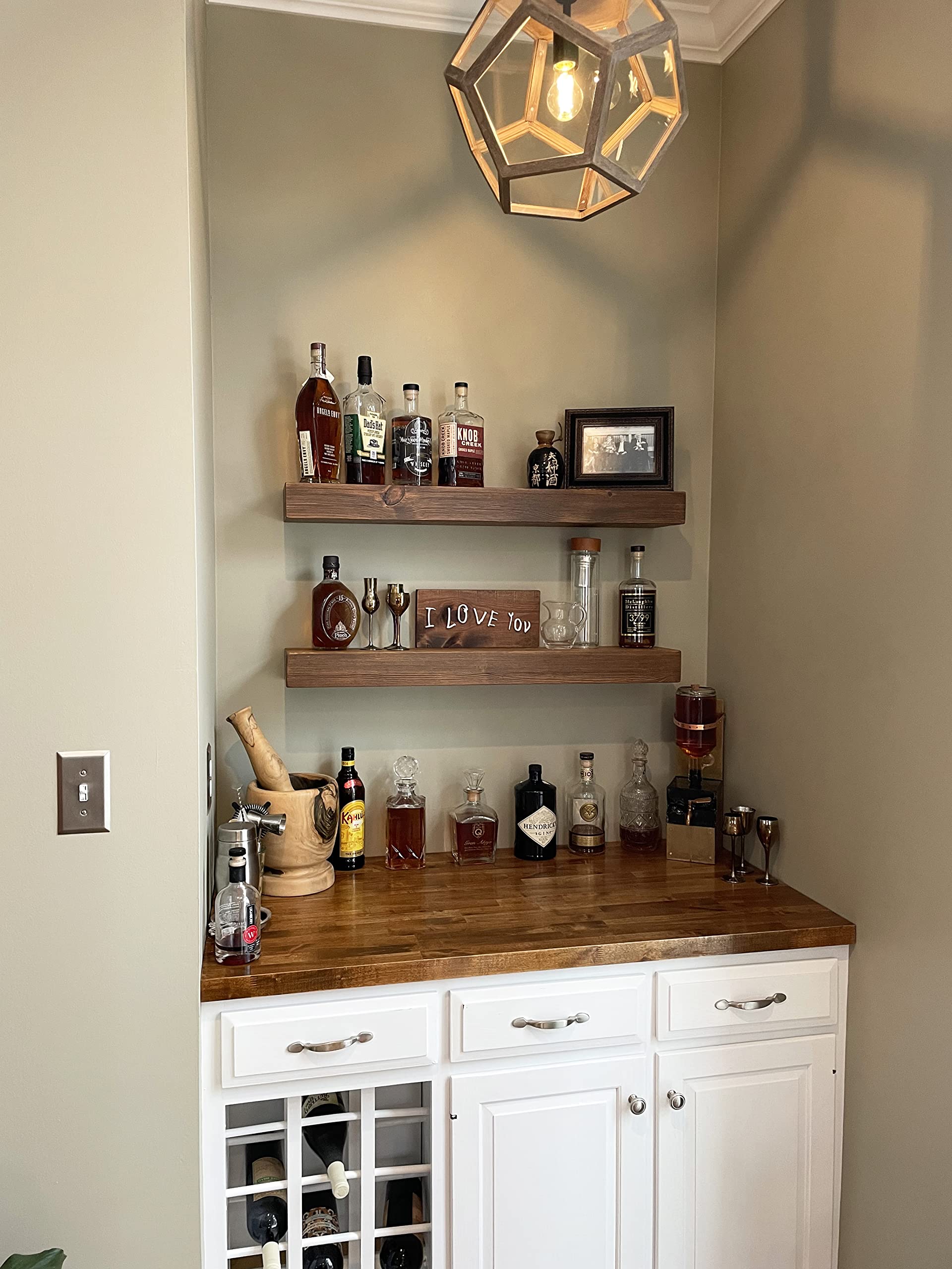 Joel's Antiques | 36 Inch Floating Wall Shelves - Natural Solid Wood, Easy Installation | Heavy Duty Rustic Bookshelves for Bathroom, Kitchen, Living Room Decor | Medium Brown 36x7x3 Inches | Perfect for Displaying Books, Plants & Home Decor