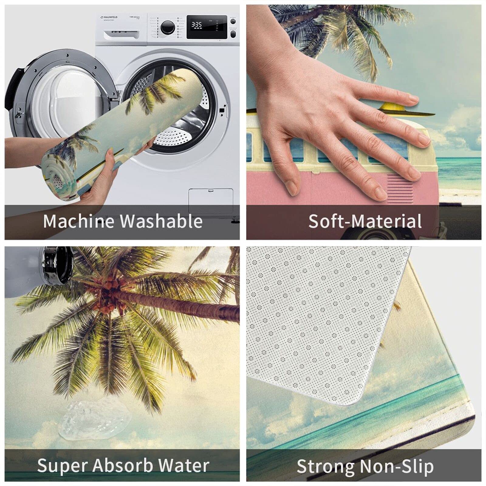 Soft Plush Non-Slip Beach Tropical Palm Bath Mat - Absorbent Washable Bathroom Floor Rug for Shower, Kitchen Sink & Bath Decor - Perfect for Coastal, Vacation & Spa Style Homes