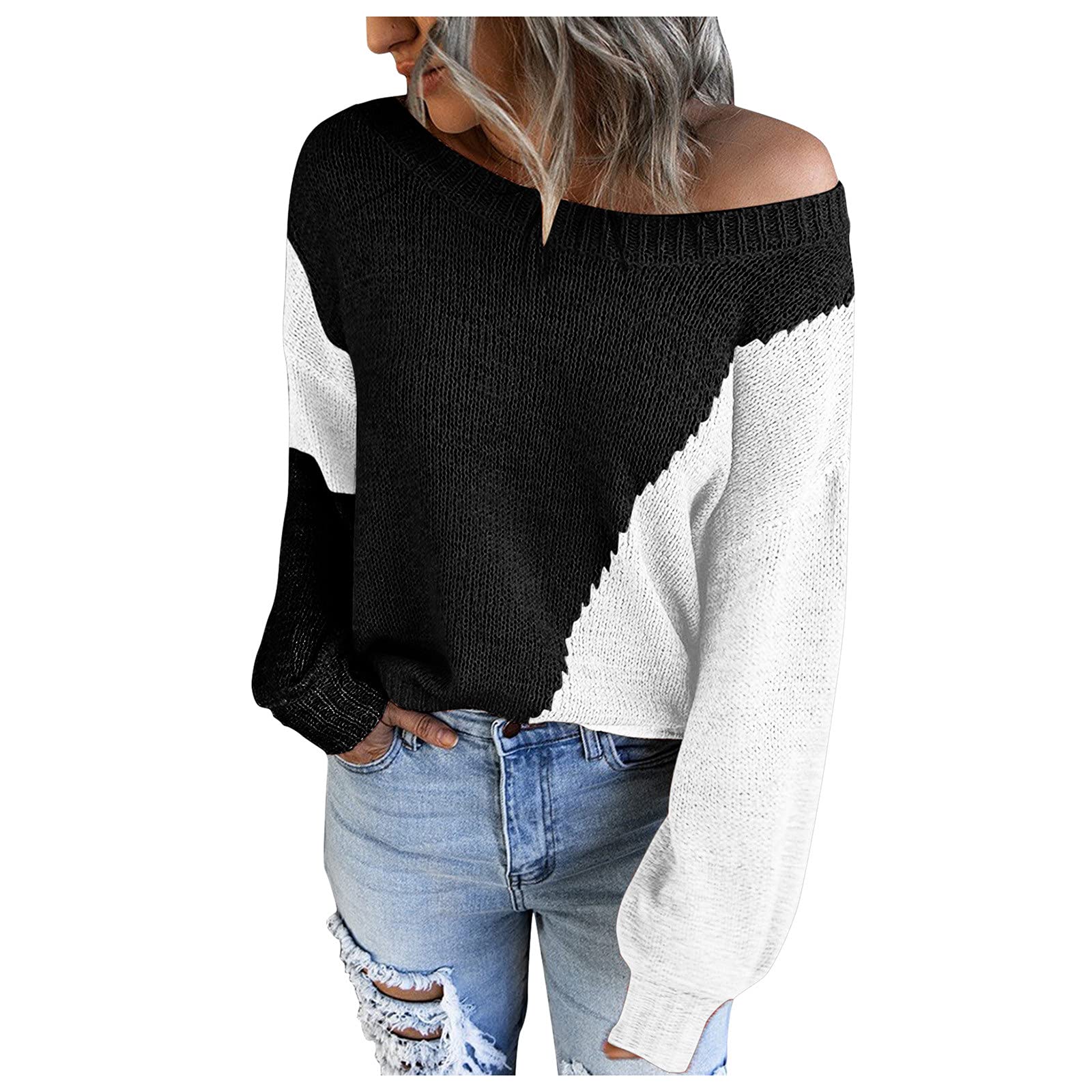Women's Casual Patchwork O-Neck Knit Sweater - Long Sleeve Cardigan for Women | Cozy Fall & Winter Layering, Office Wear, Weekend Outfits