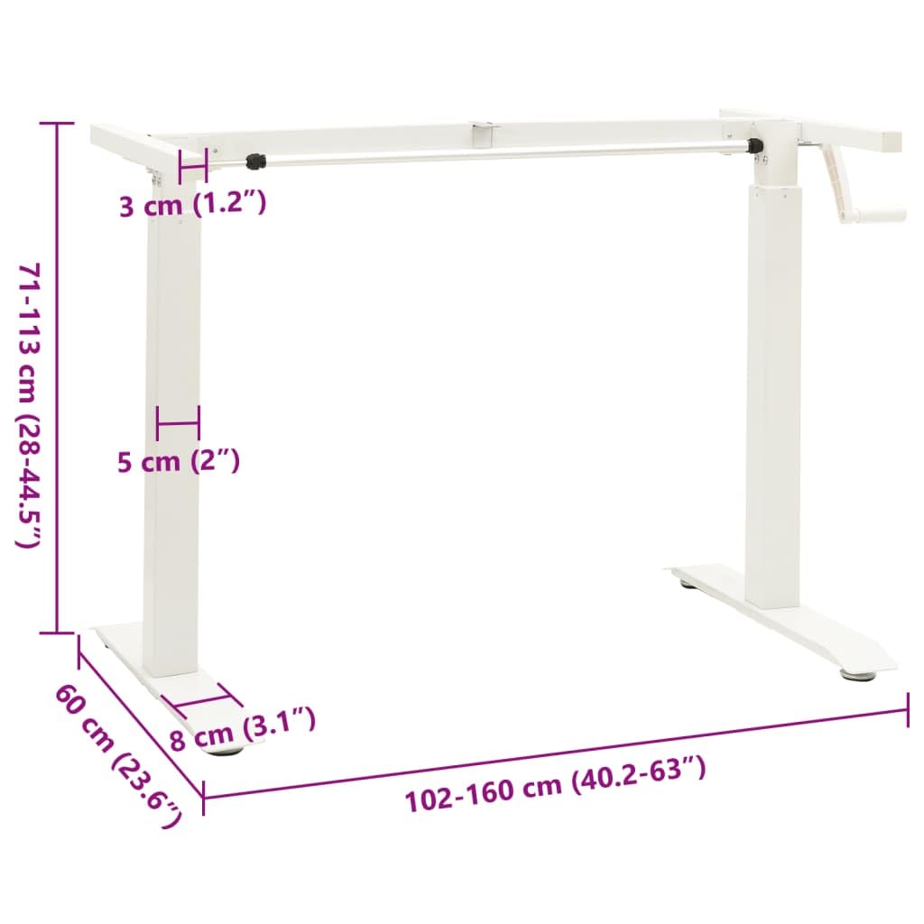 Adjustable Standing Desk Frame with Hand Crank - White Ergonomic Sit Stand Desk Base for Home Office & Computer Workstations | Perfect for Remote Work, Gaming & Study Spaces