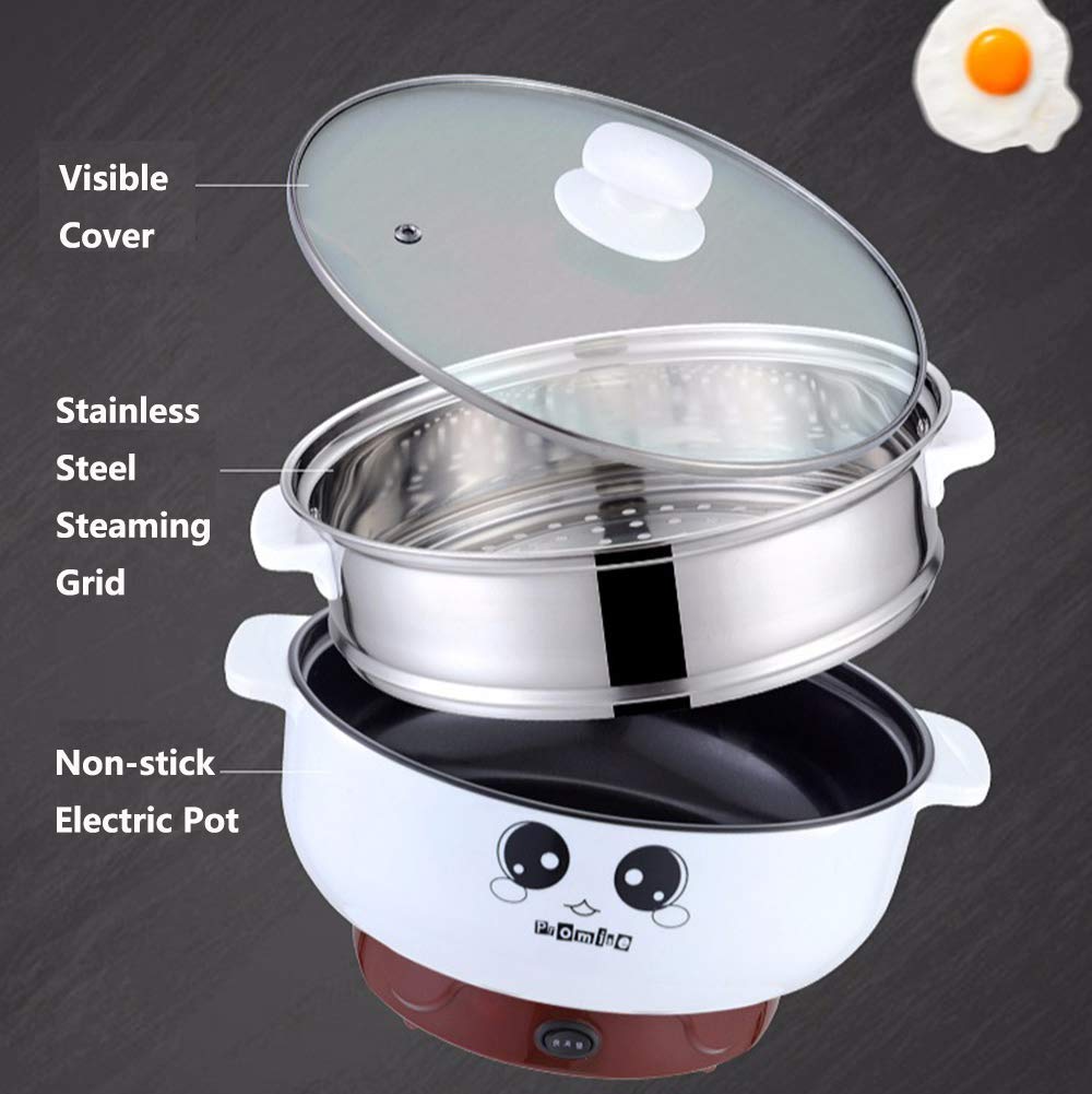4-in-1 Electric Skillet & Hot Pot Cooker - Non-Stick 3.6L Mini Electric Cooker (26cm, Serves 3-4) - Perfect for Dorm Cooking, Small Kitchens & Quick Meals