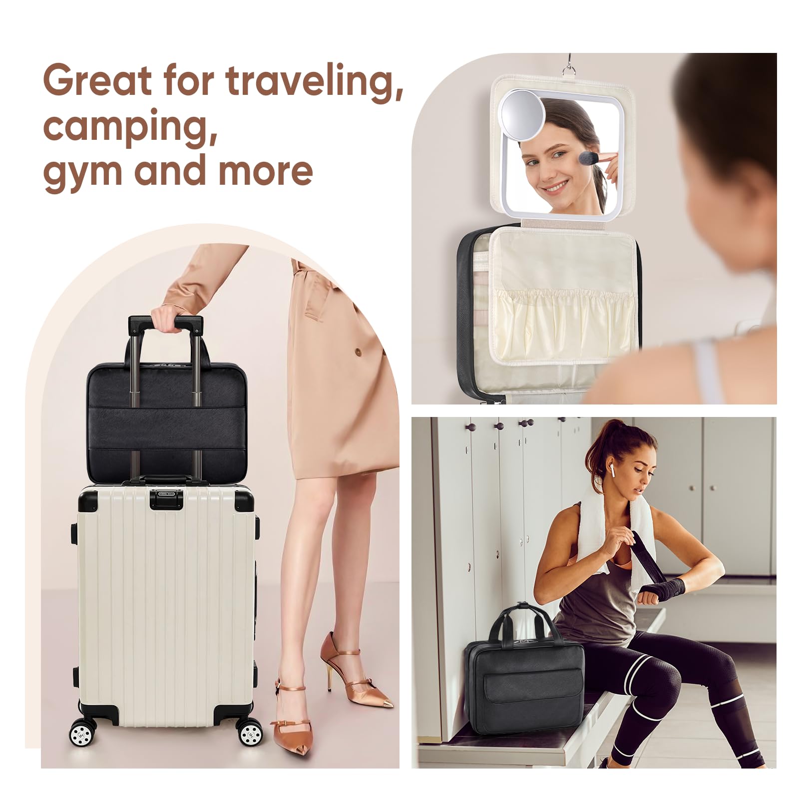 Large Travel Toiletry Bag with LED Mirror - Waterproof Hanging Cosmetic Organizer for Women & Men - Perfect for Makeup, Toiletries & Accessories - Ideal for Travel, Gym & Daily Use