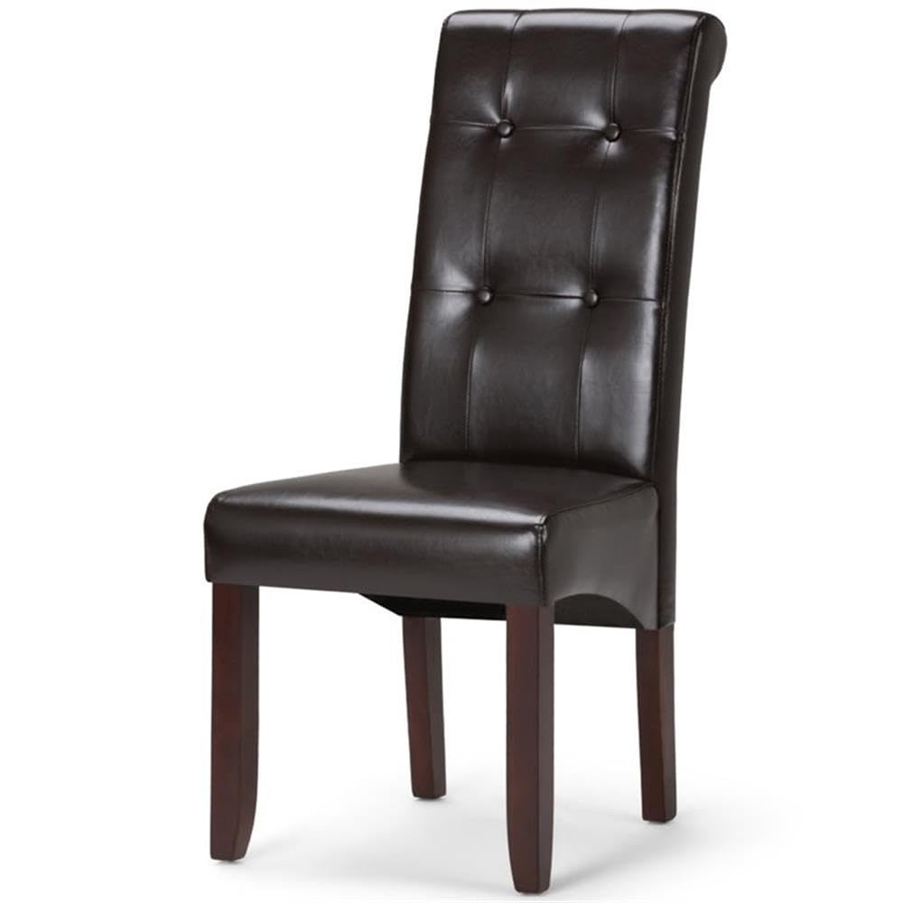 Atlin Designs 2-Piece Dark Brown Faux Leather Dining Chairs Set - Button Tufted Modern Kitchen Chairs with Sturdy Wood Legs - Perfect for Home Dining Room, Restaurant, and Cafe Settings