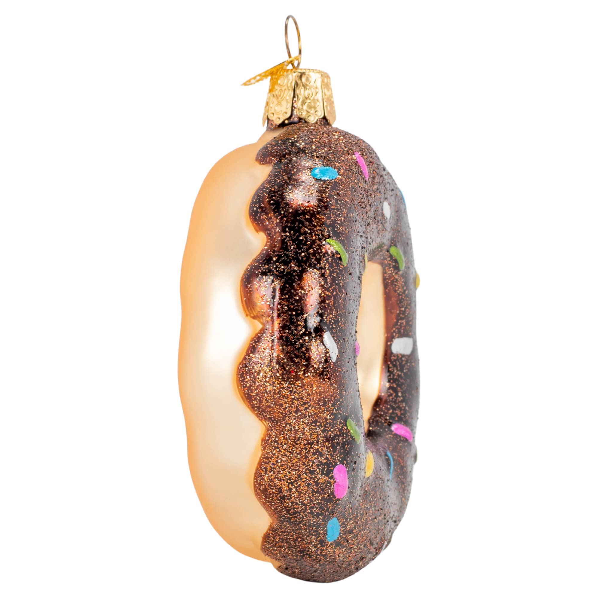 Old World Christmas Chocolate Frosted Donut Glass Blown Ornament - Handmade Holiday Tree Decoration for Christmas, Xmas Party & Winter Home Decor