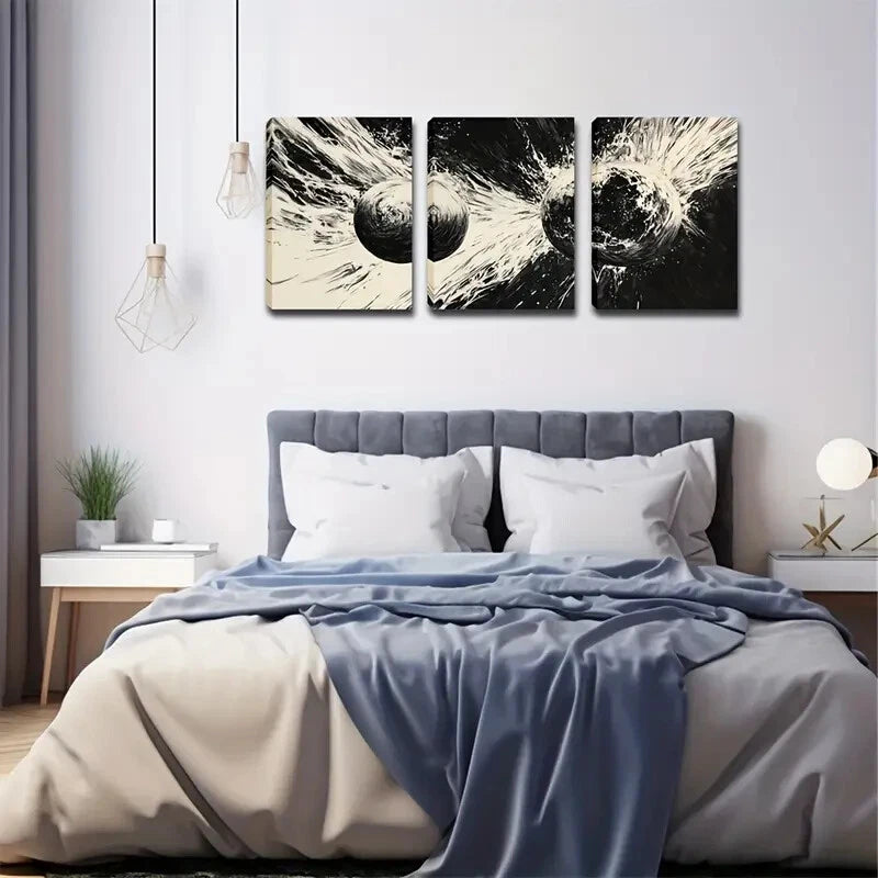 3-Piece Abstract Glowing Spheres Triptych Wall Art Set - Framed Canvas 40x60cm (16x24in) - High Quality Print, 100% Australian Made, Ready to Hang - Perfect for Living Room, Bedroom & Office Decor