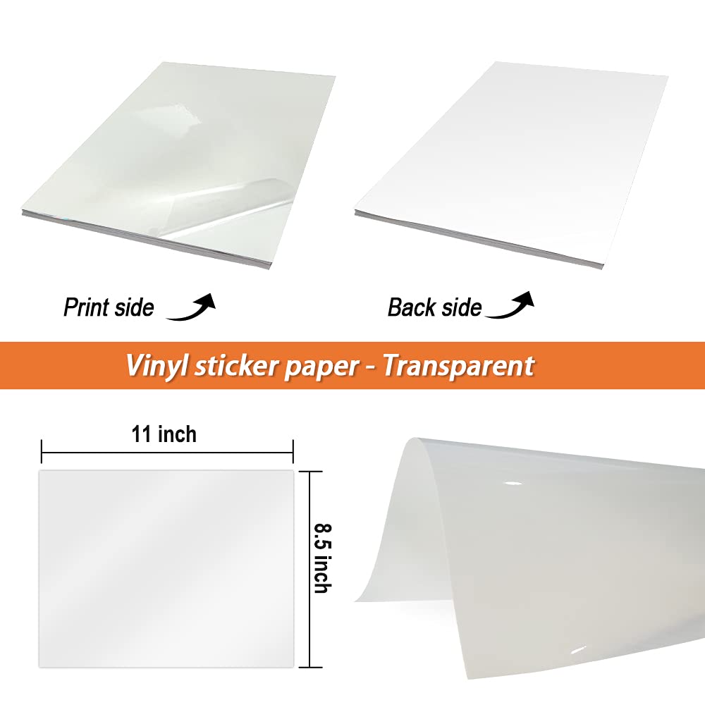 50 Sheets Printable Vinyl Sticker Paper for Cricut - Transparent Non-Waterproof Self-Adhesive Decal Paper - Quick Drying & Tear Resistant for Epson HP Canon Sawgrass Inkjet Printers - Perfect for DIY Crafts, Labels, and Home Decor Projects