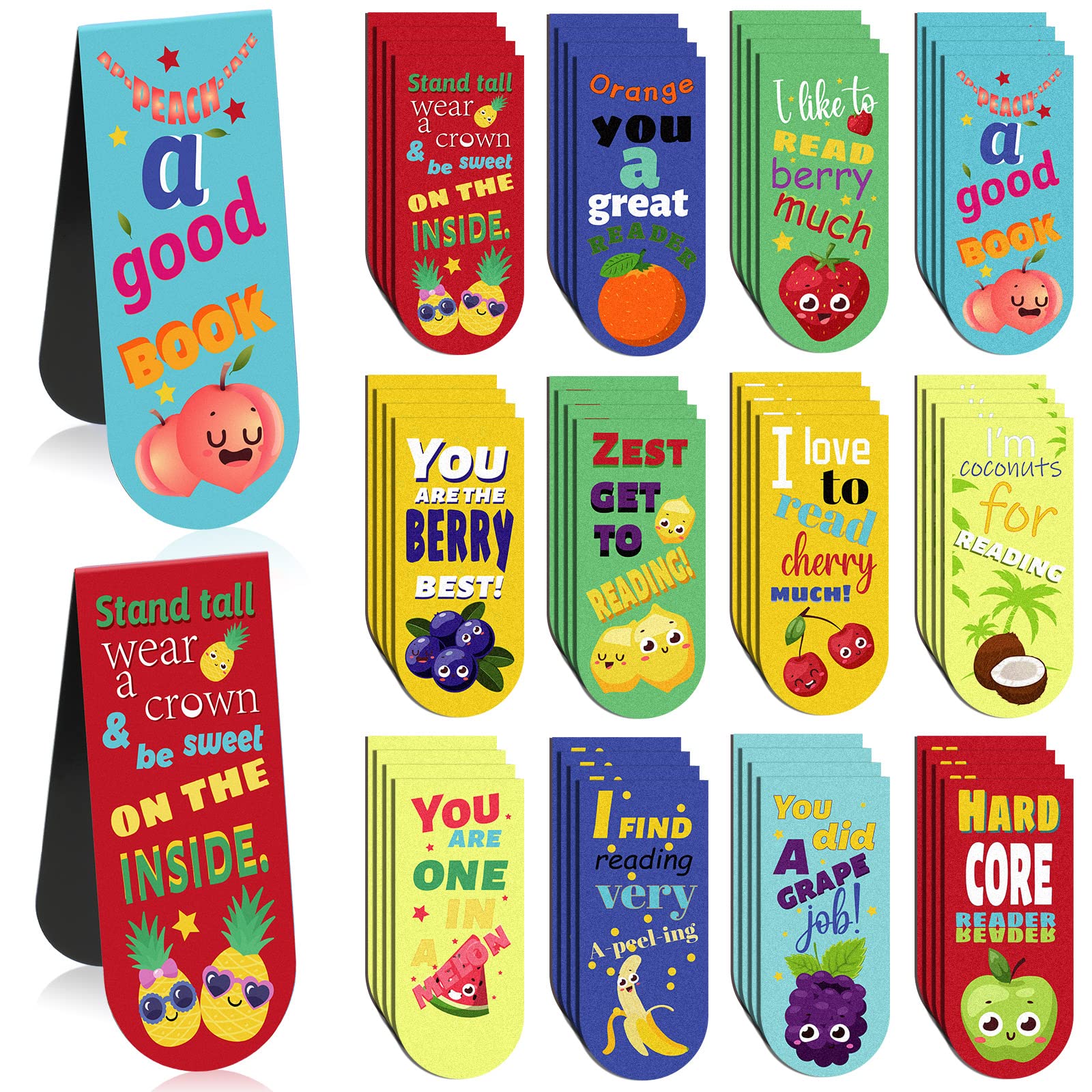 48 Pack Scented Magnetic Bookmarks - Scratch and Sniff Fruit Food Bookmarks for Kids, Students, Teens & Teachers - Fun Page Markers with Inspirational Sayings (Fruit Flavor) - Perfect for Reading, Gifts, School Supplies & Book Lovers