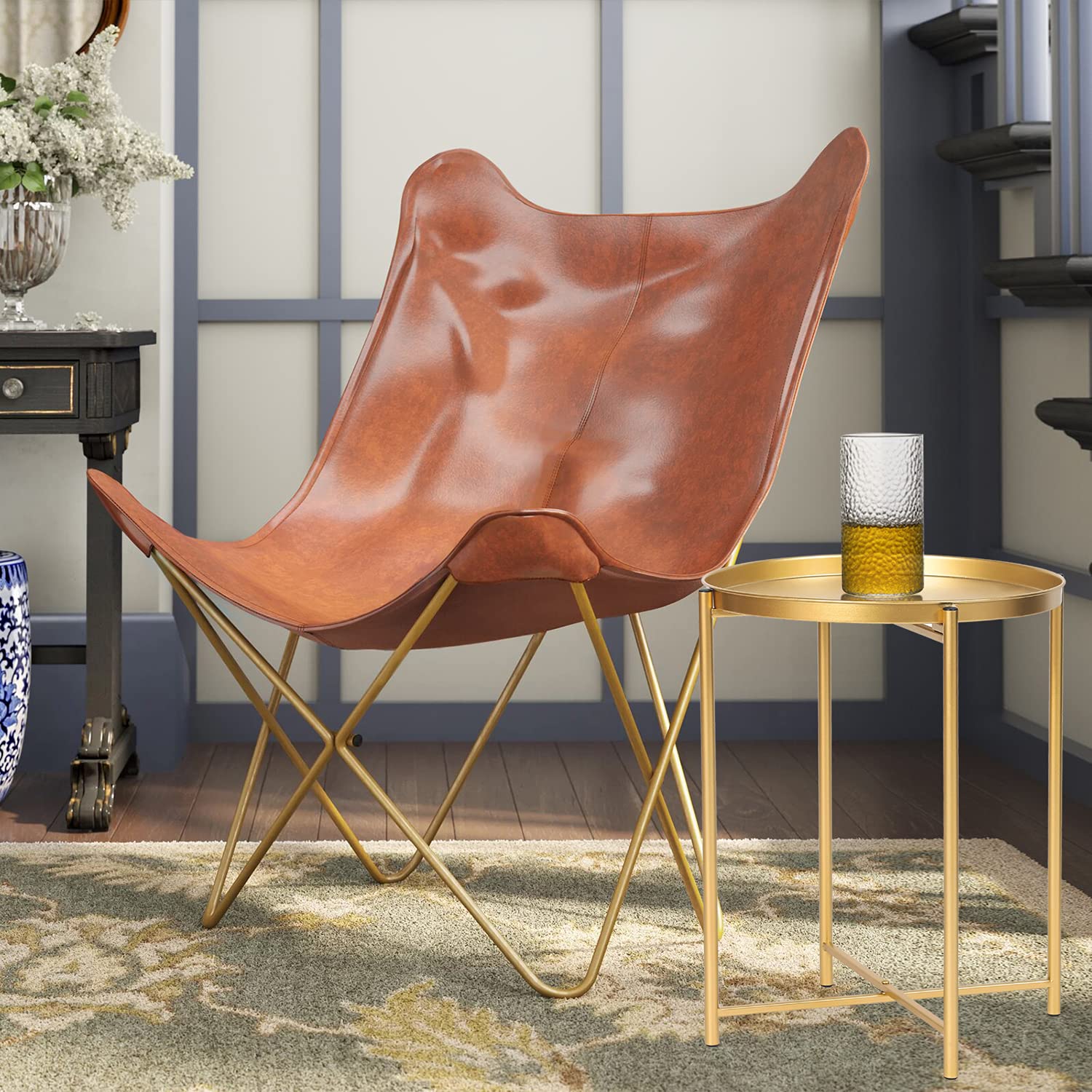 Round Folding Metal End Table with Removable Tray - 16.9