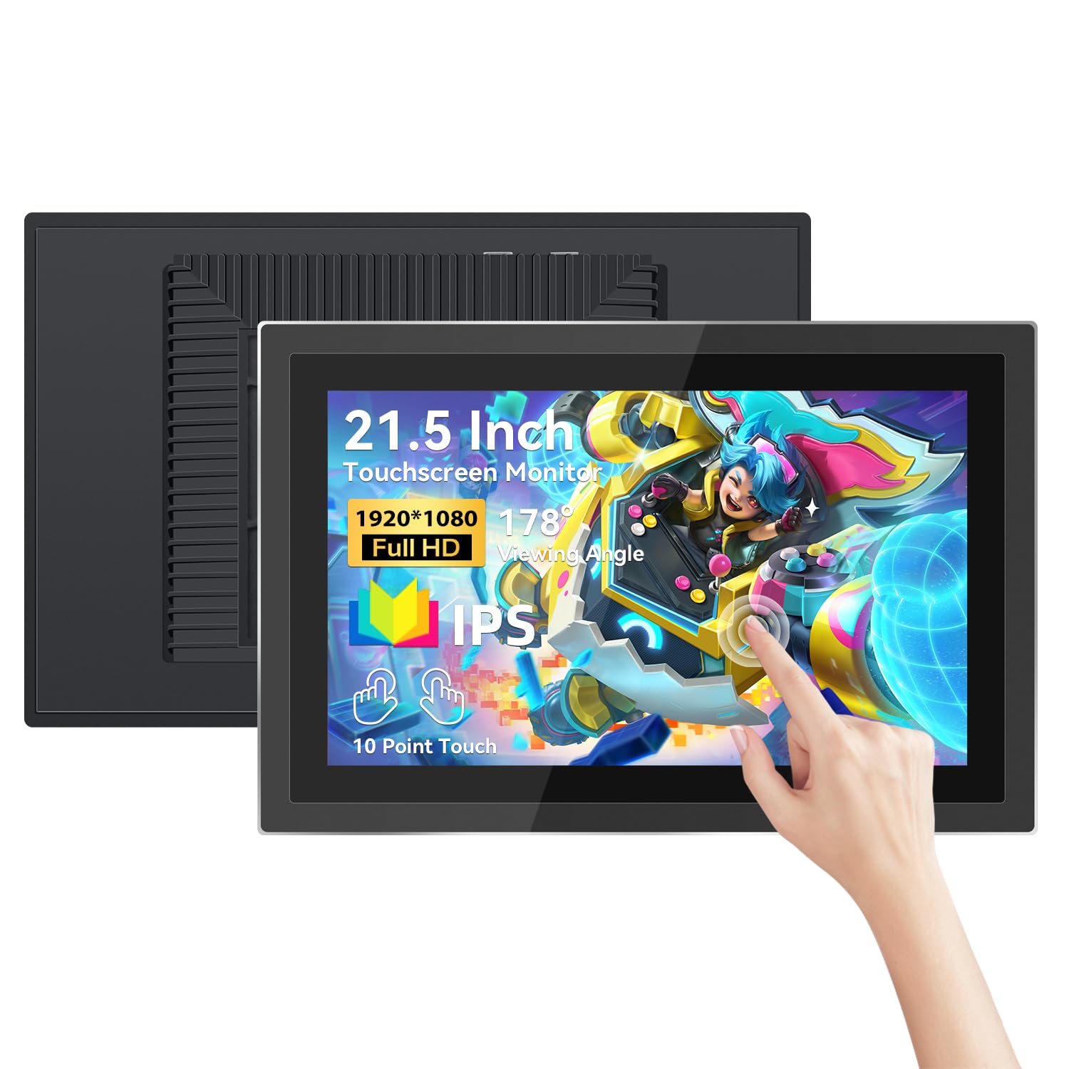 21.5 Inch Multi-Touch Industrial Monitor - Full HD 1920x1080 Open Frame Touchscreen with HDMI & USB, Built-in Speakers for POI/POS/Kiosk/Automation - VESA Mount Compatible | Perfect for Retail Displays, Self-Service Kiosks, and Industrial Control Panels