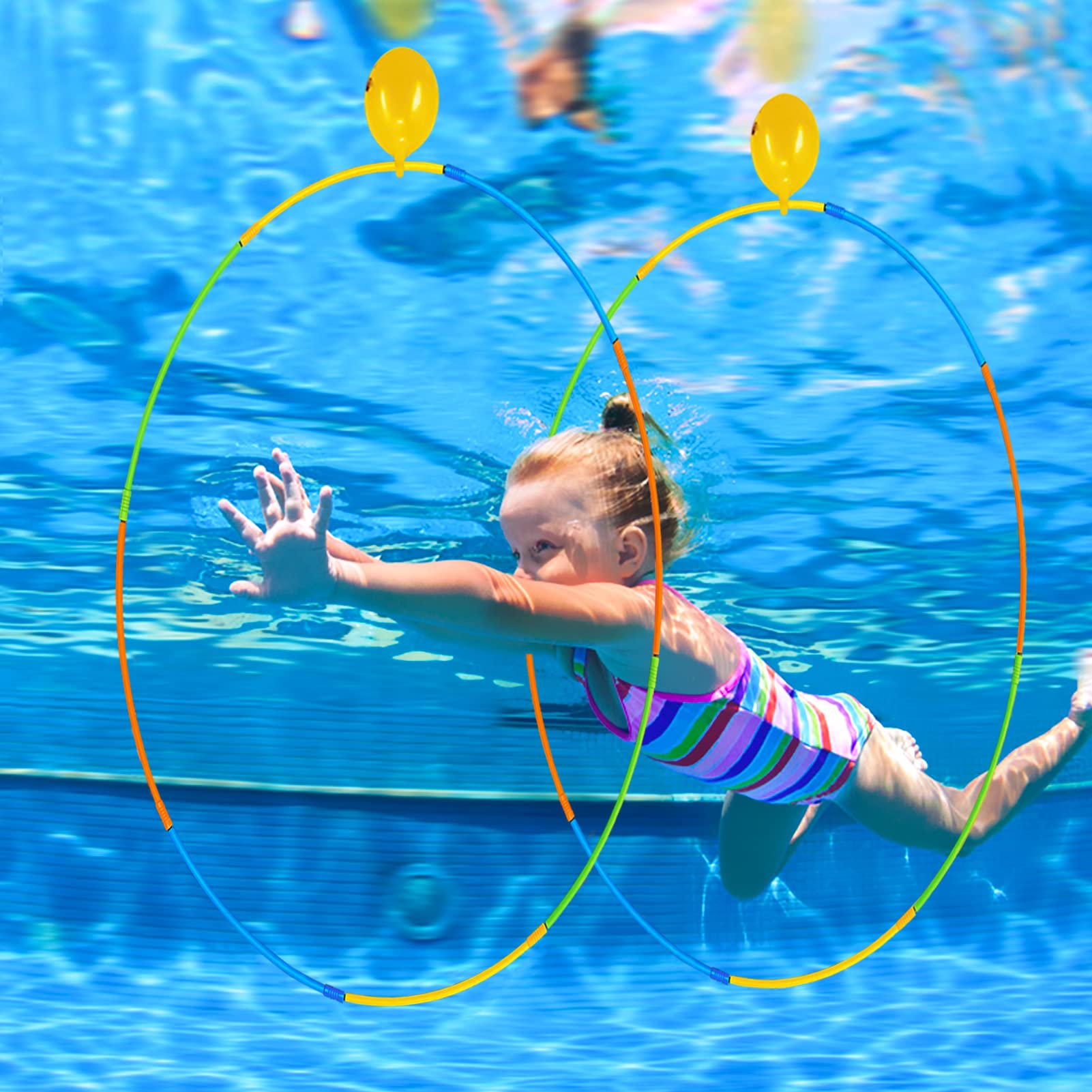 Swim Through Rings Pool Toys for Kids & Adults - 2 Pack Underwater Diving Game Rings for Swimming Pool, Beach & Backyard Fun - Perfect Water Toys for Ages 4-12, Family Pool Parties & Summer Activities